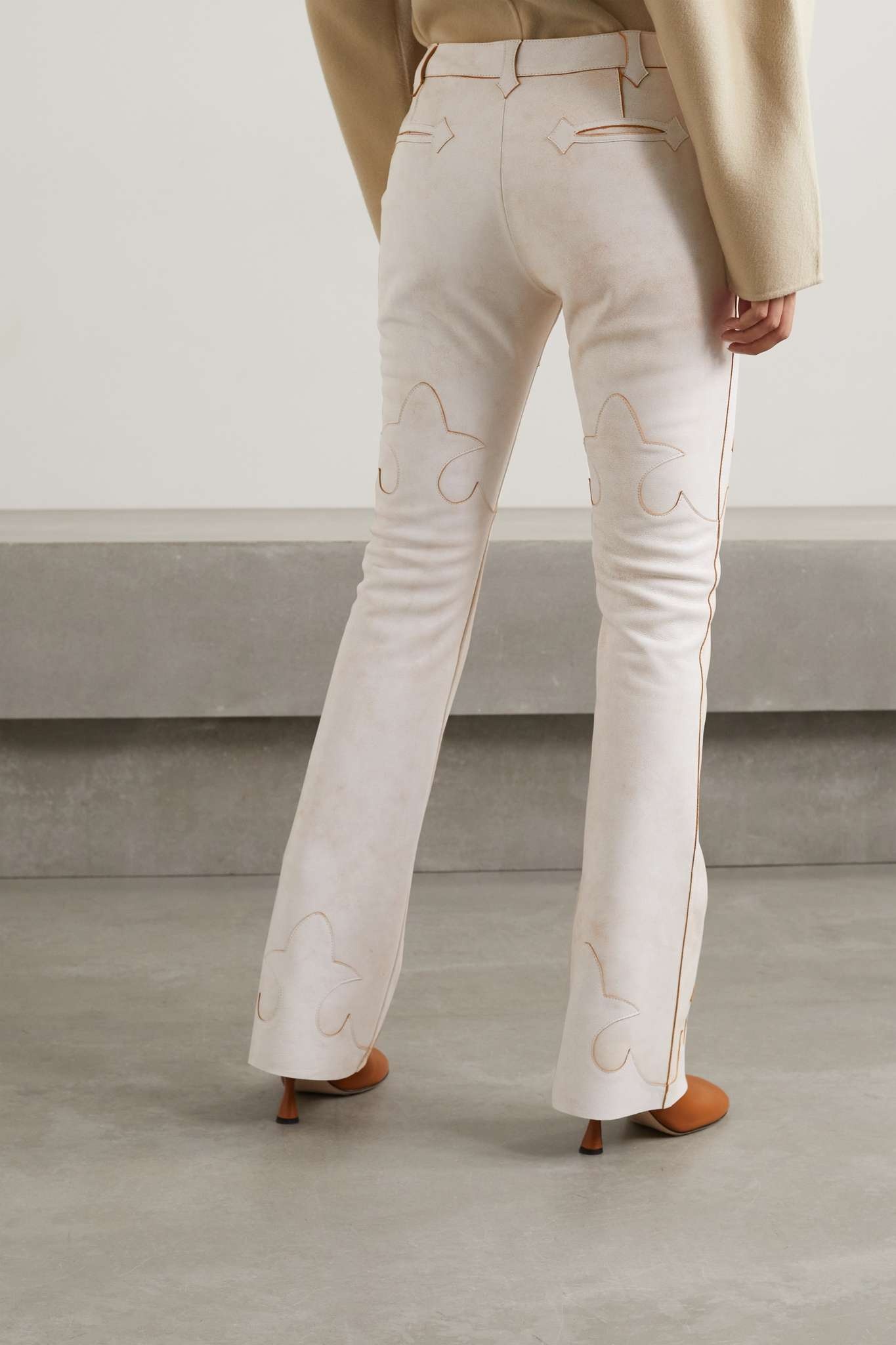 Lace-up paneled cracked-leather straight-leg pants - 3