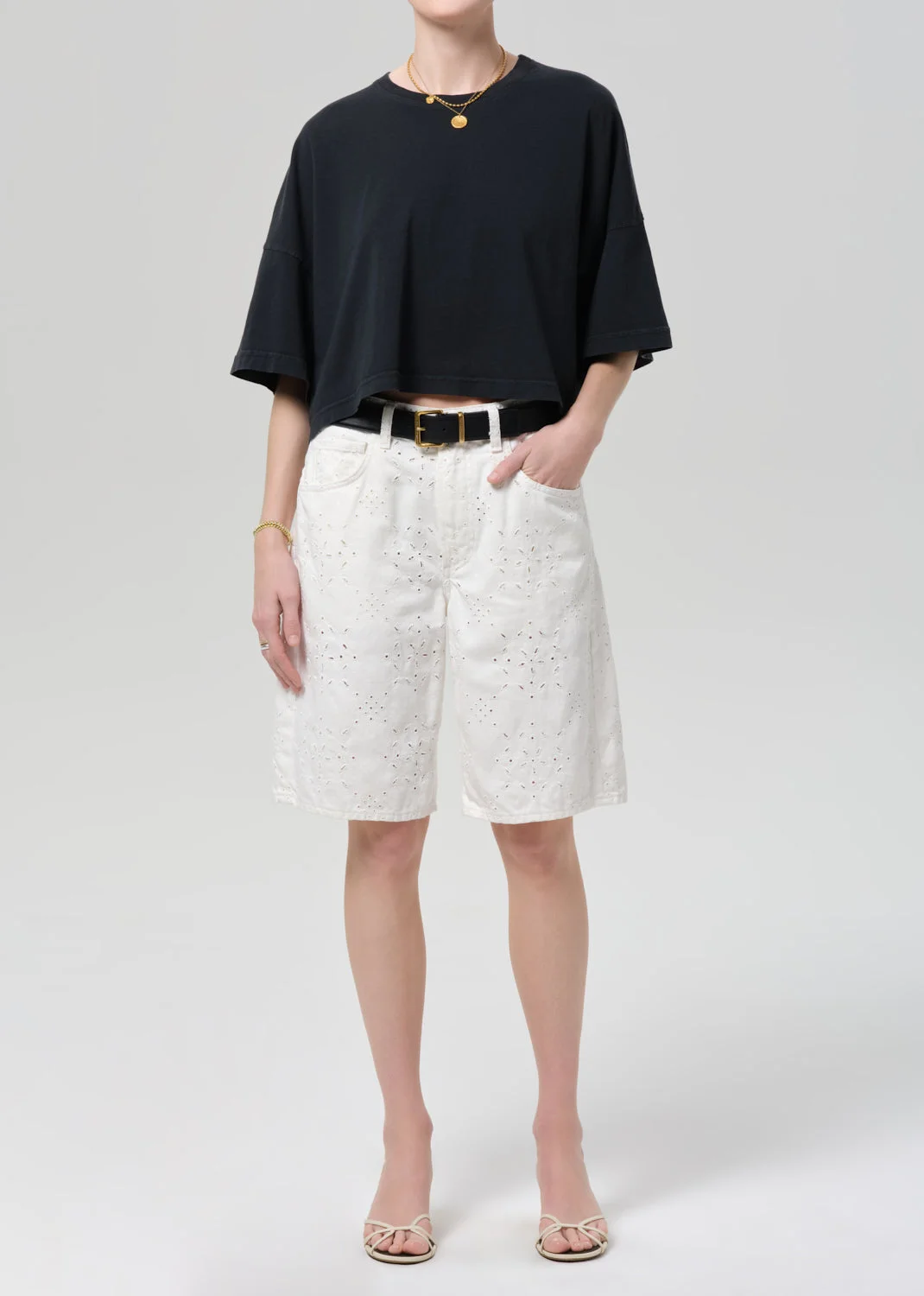 Crop Cape Tee In Washed Black - 1