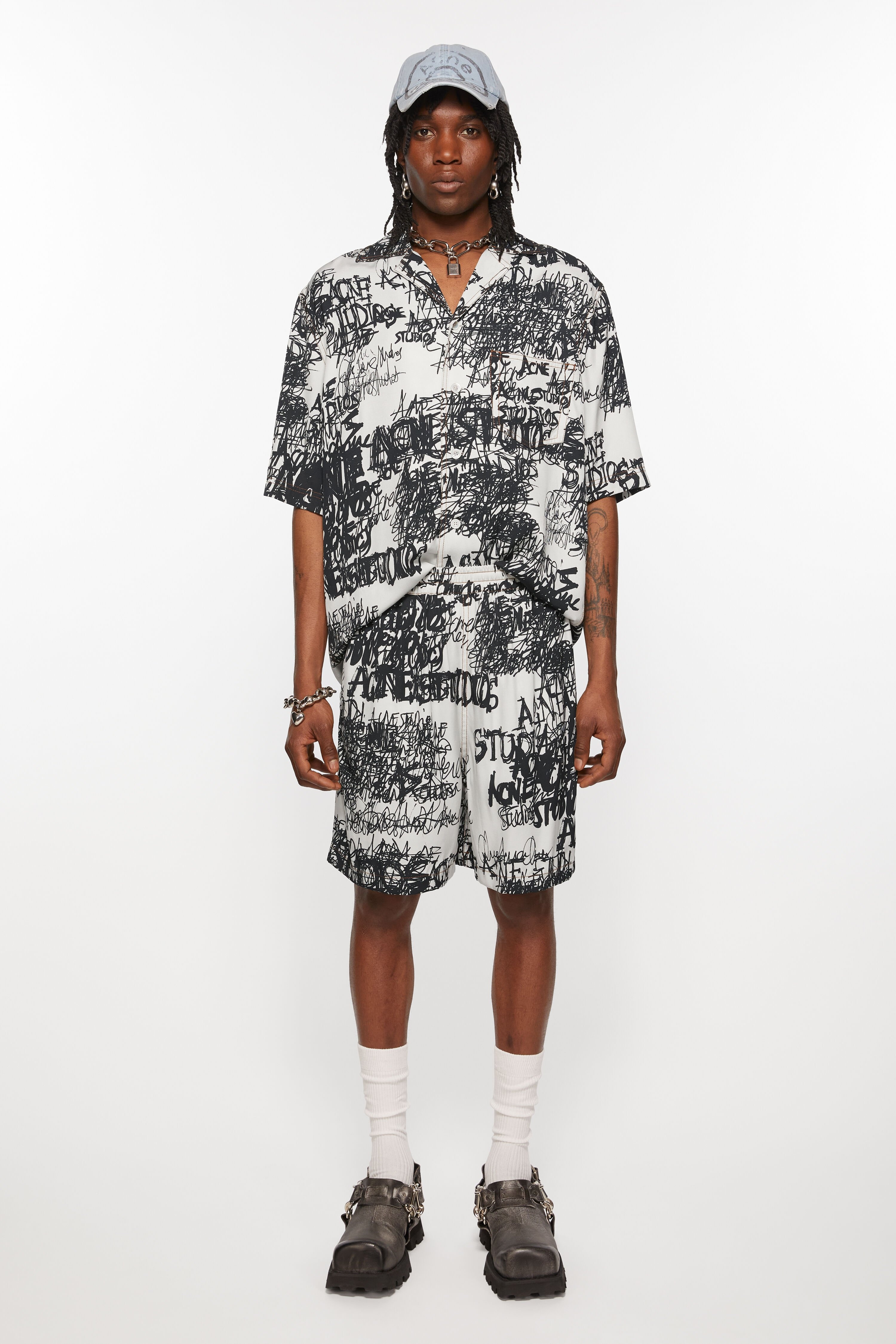 Printed shorts - Light grey/black - 2