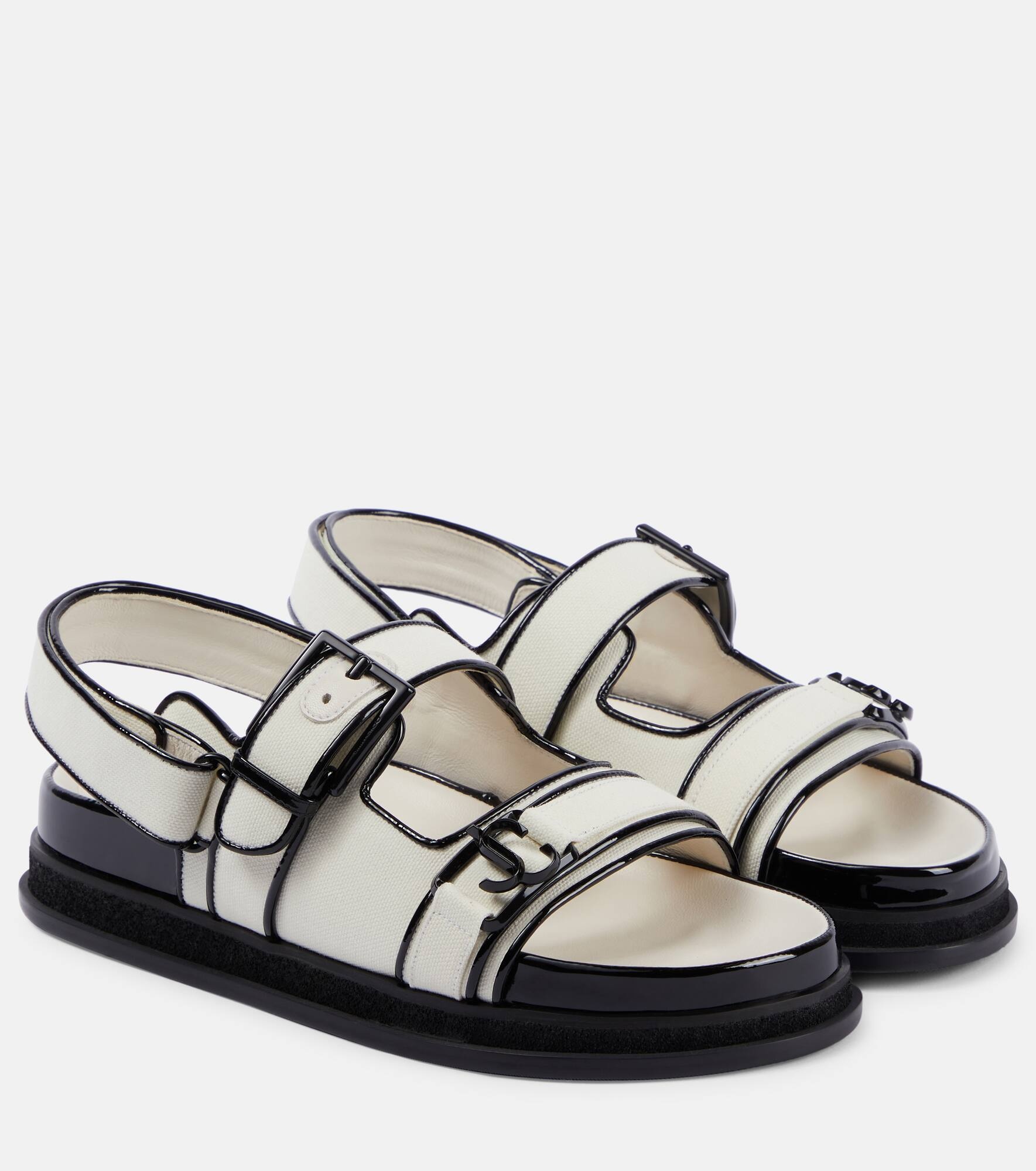 Elyn leather-trimmed linen sandals - 1