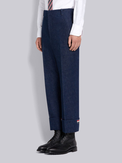 Thom Browne Navy Washed Cotton Denim Deconstructed Cuffed Classic Trouser outlook