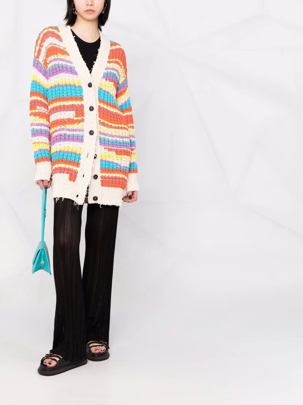 striped chunky knit cardigan - 2