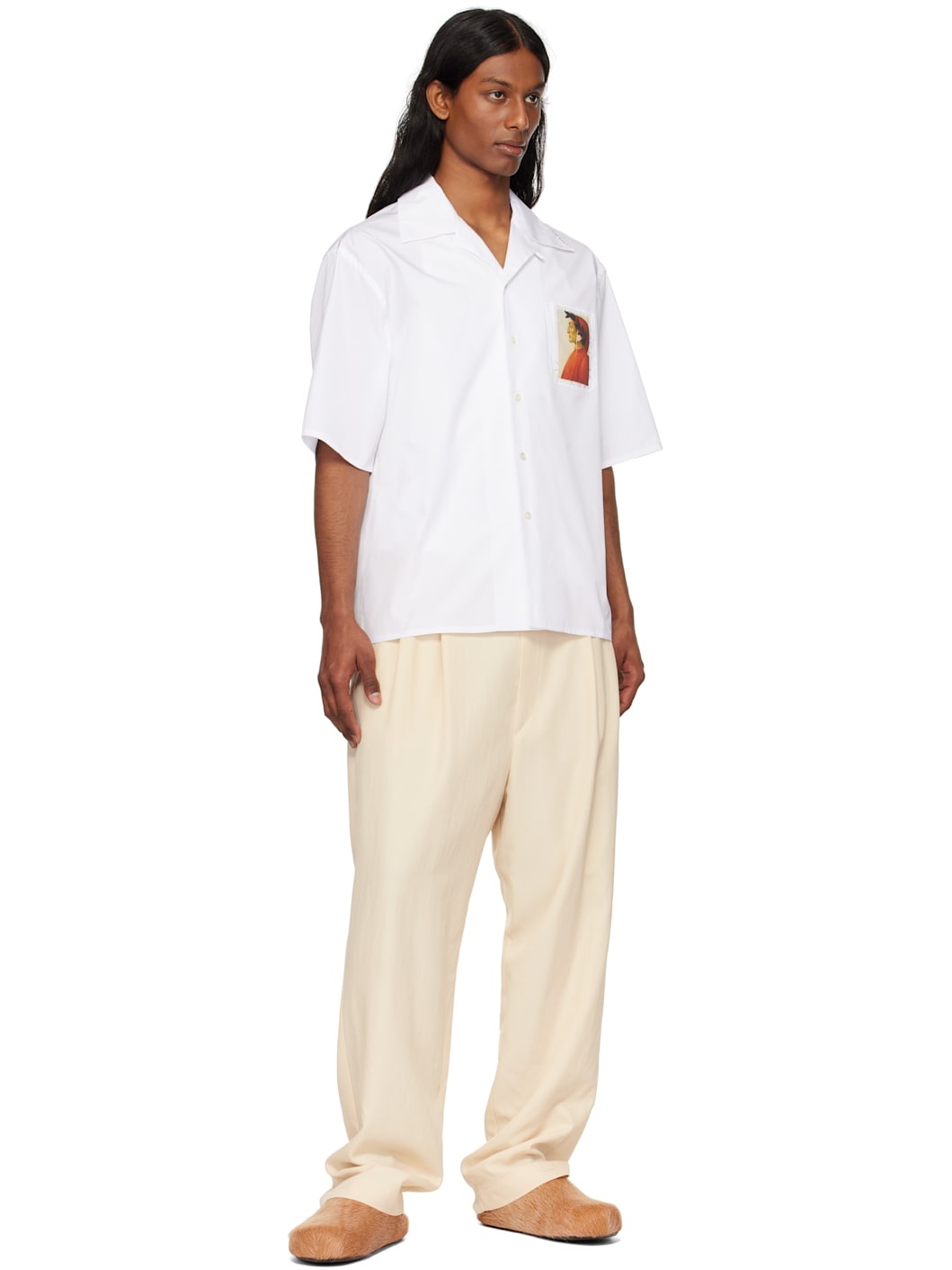 White Dante Patch Poplin Bowling Shirt - 4