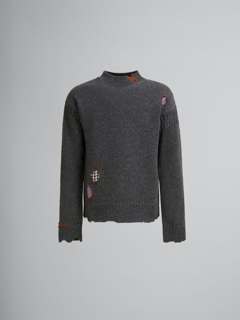 GREY SHETLAND WOOL JUMPER WITH MARNI MENDING PATCHES 1