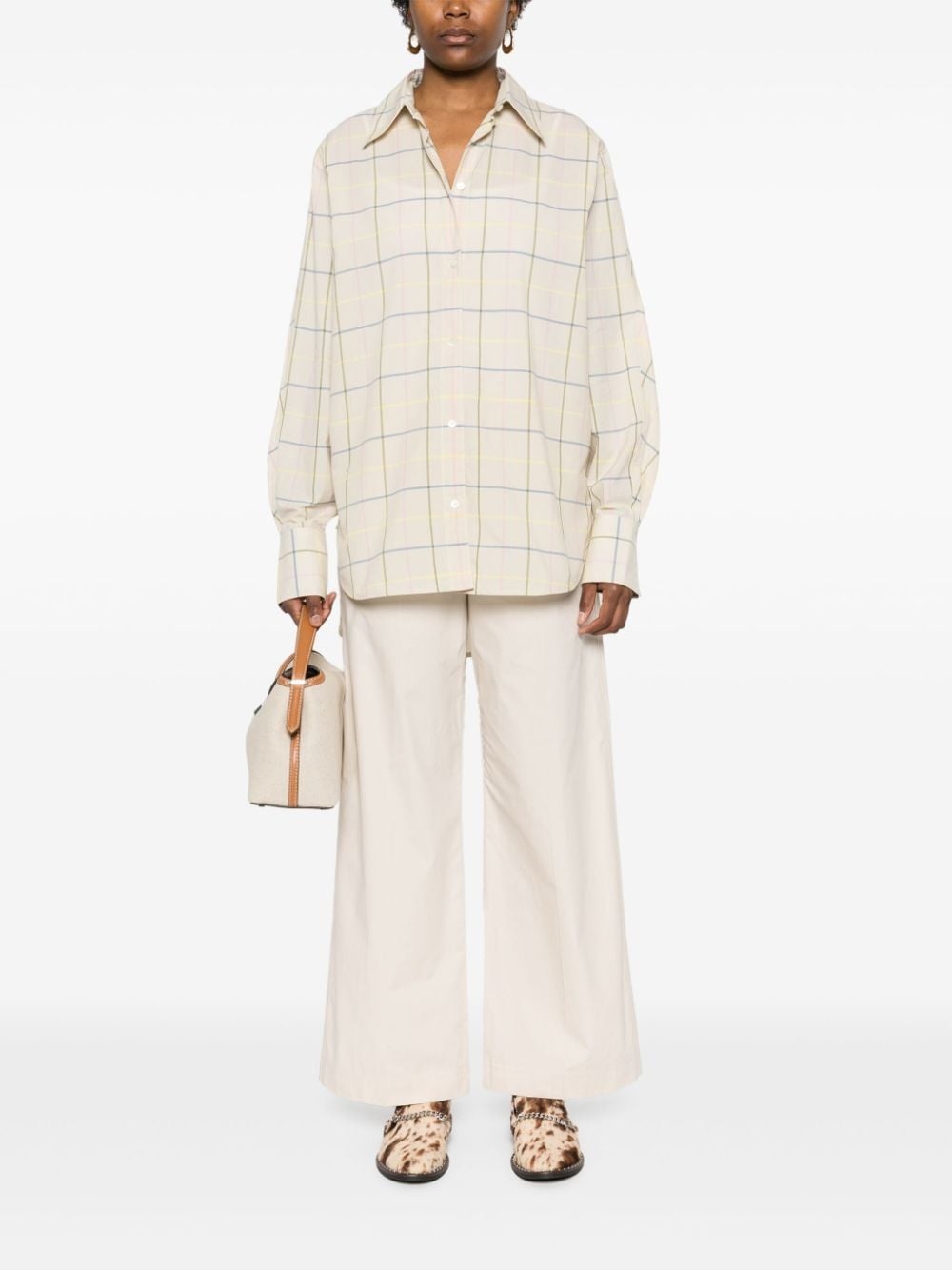 windowpane-print poplin shirt - 2