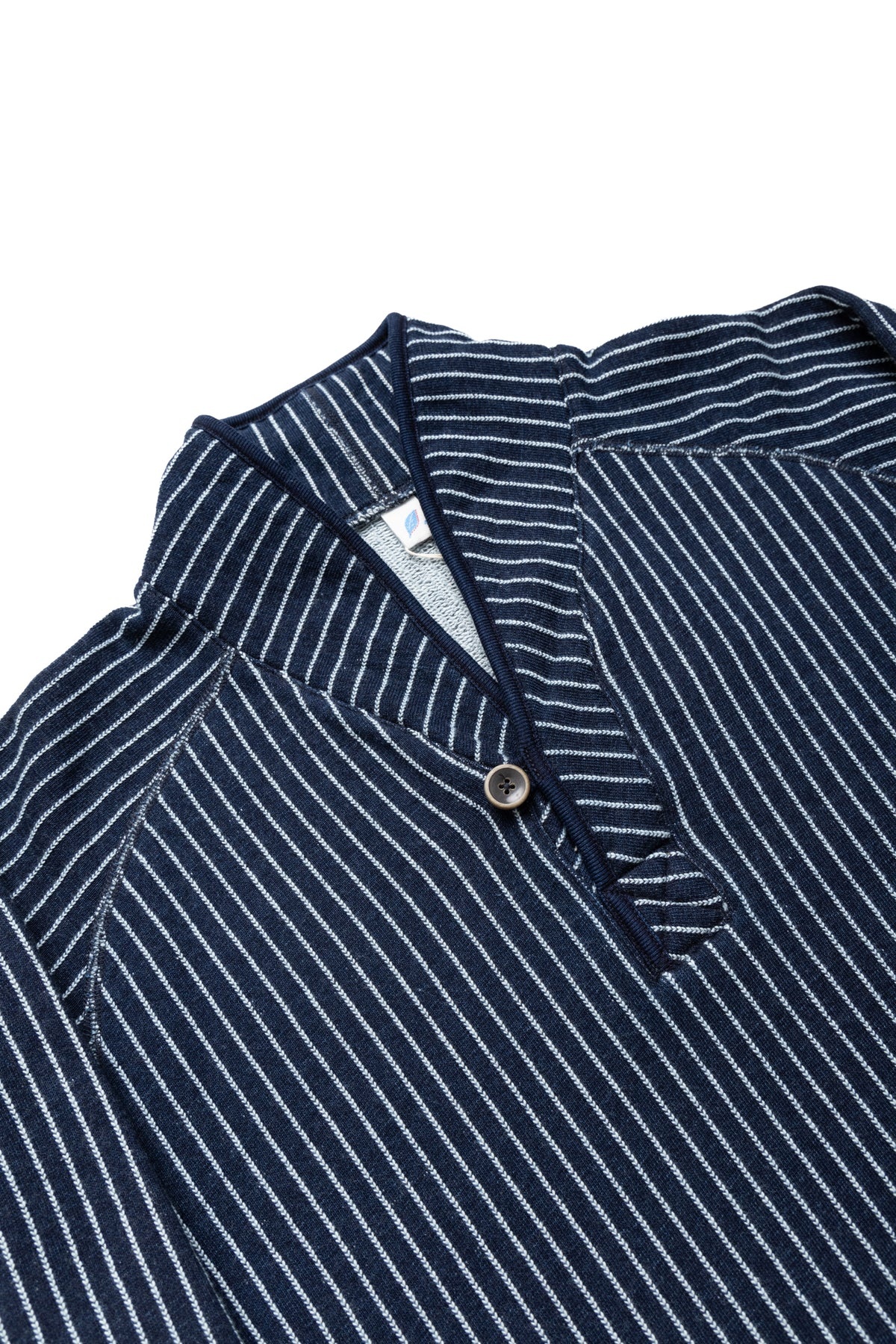 Yarn Dyed Indigo Shawl Collar Sweatshirt - Indigo Stripe - 6