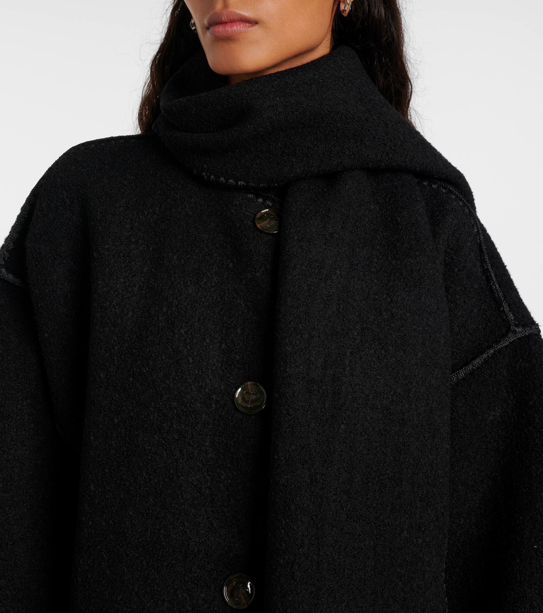 Embroidered wool-blend scarf coat - 4