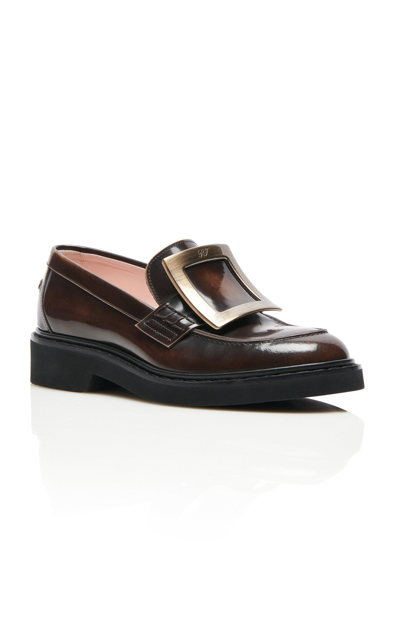 Roger Vivier Viv Rangers Metal Buckle Leather Loafers brown outlook