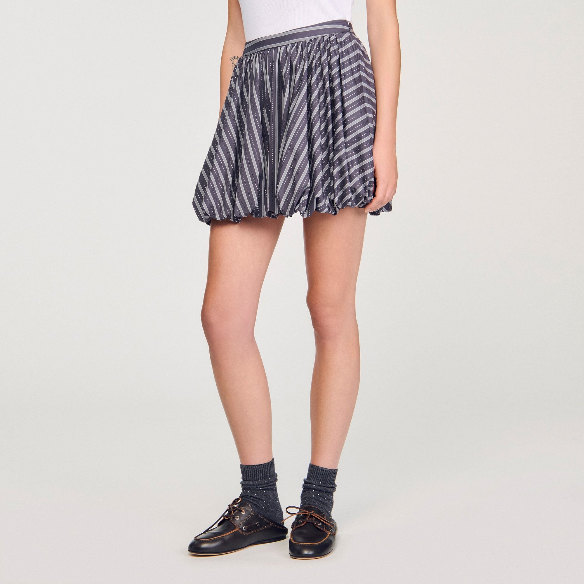 STRIPED RHINESTONE BUBBLE SKIRT - 4