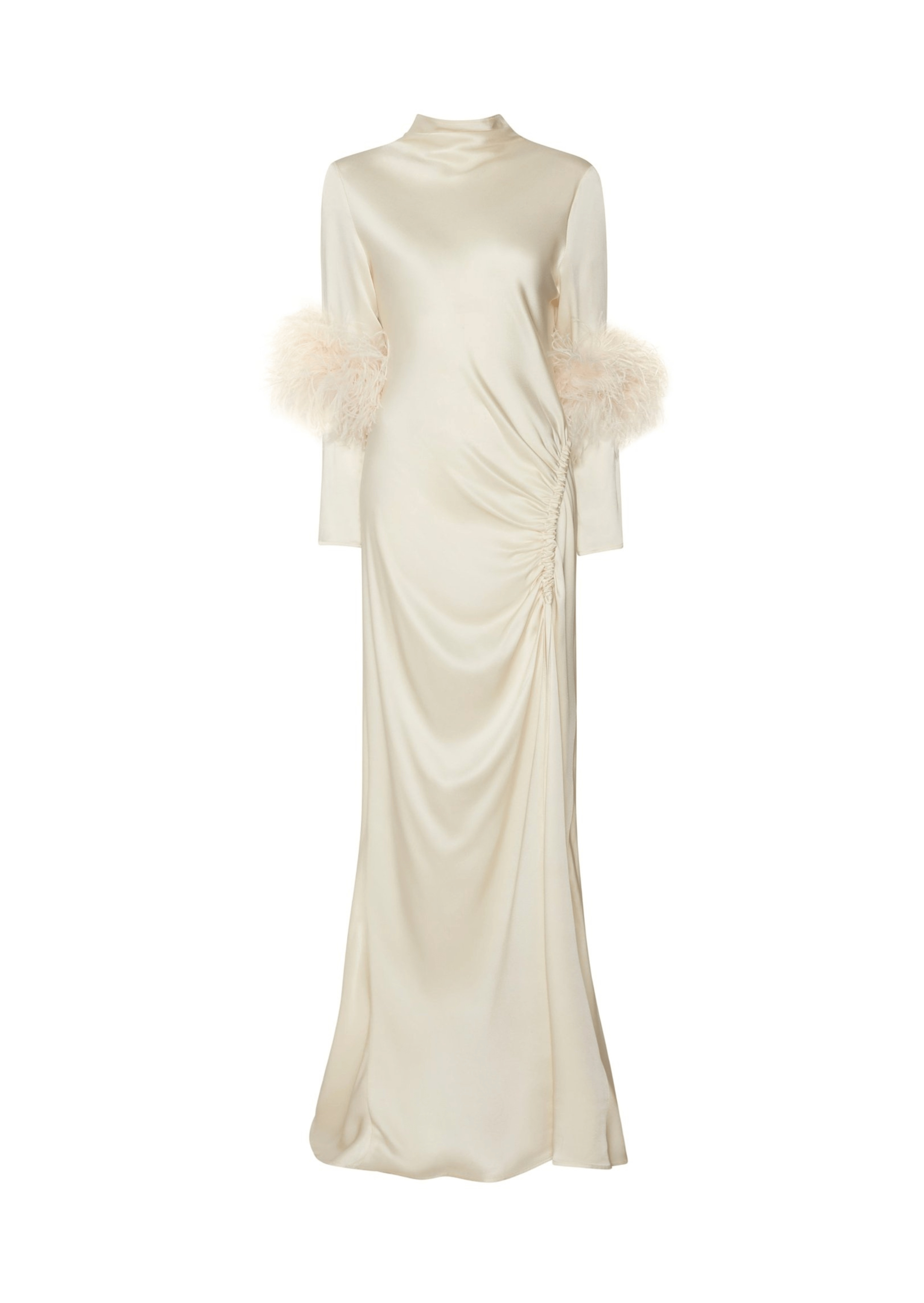 Satin Bias Feather Tab Gown With Slit - 1