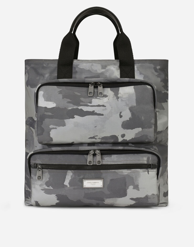 Camouflage-print nylon shopper with branded tag - 1