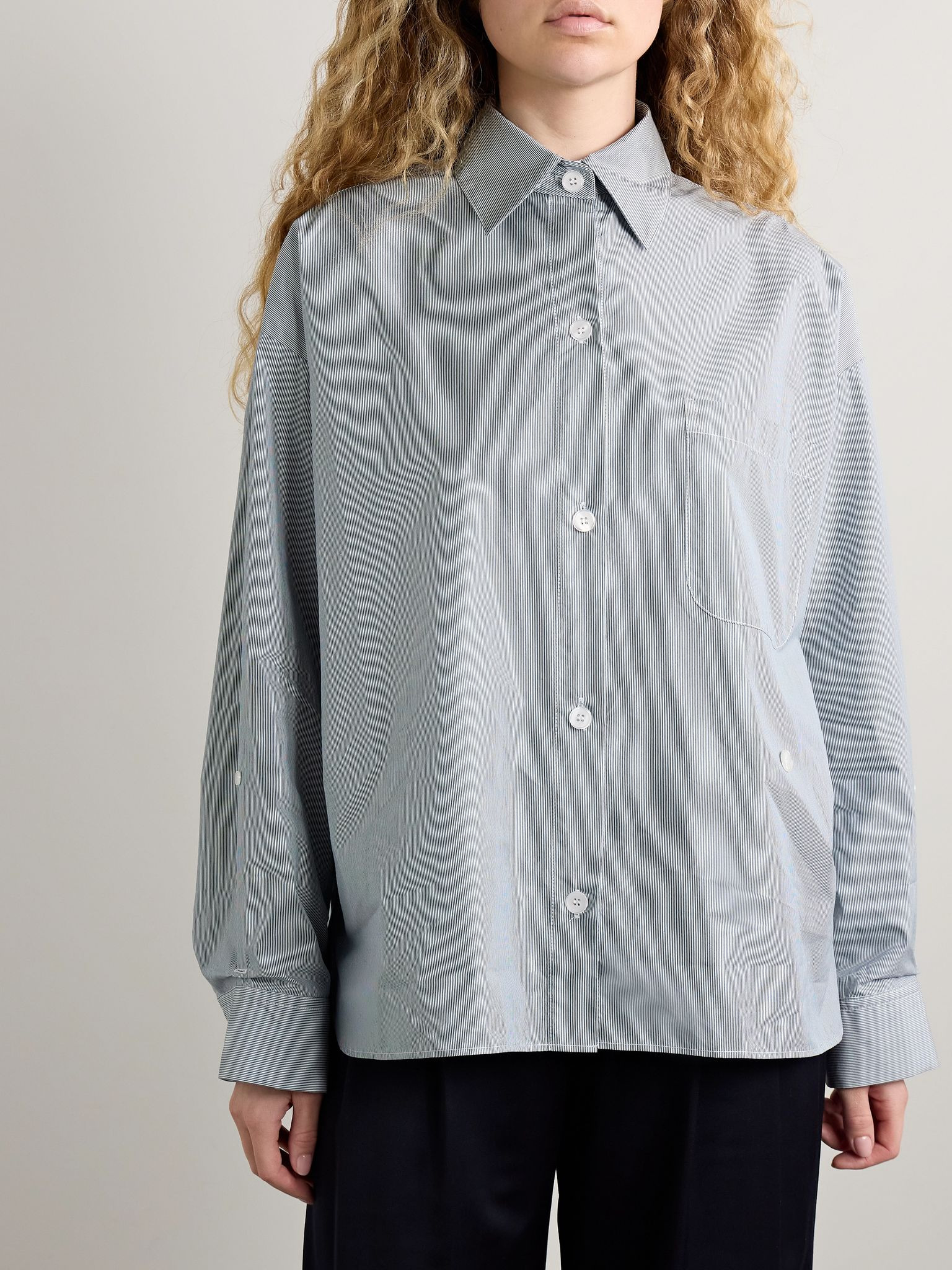 New Earl asymmetric striped cotton-poplin shirt White - 3