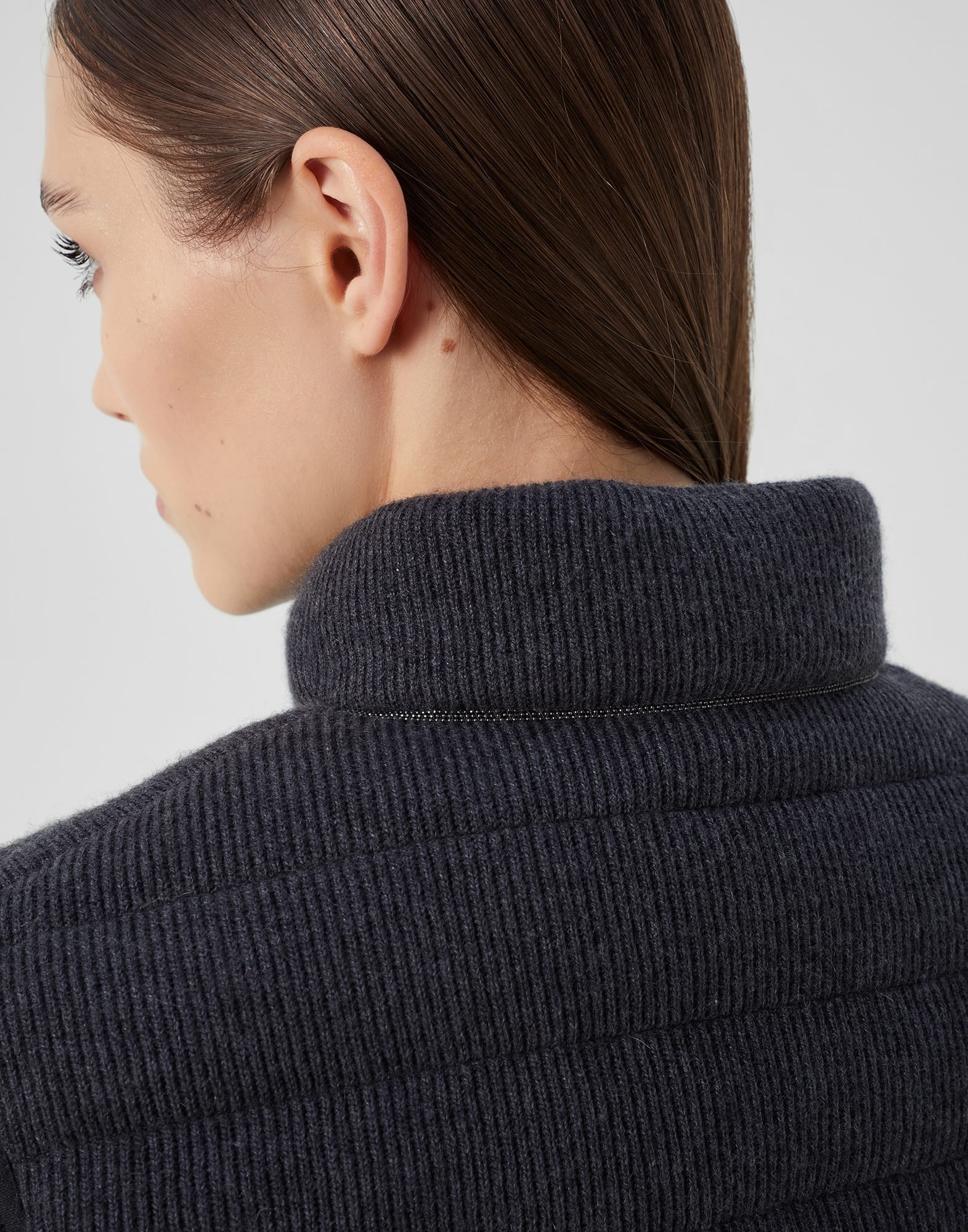 Cashmere English rib knit down vest with monili - 3
