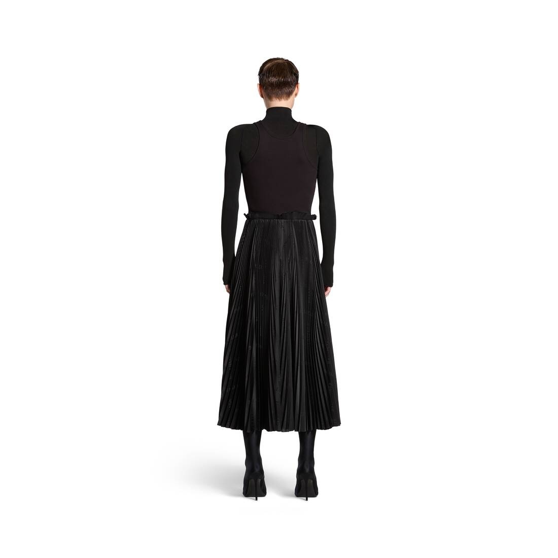 Women's Bal Diagonal Allover Hybrid Tank Top Pleated Dress in Black - 4