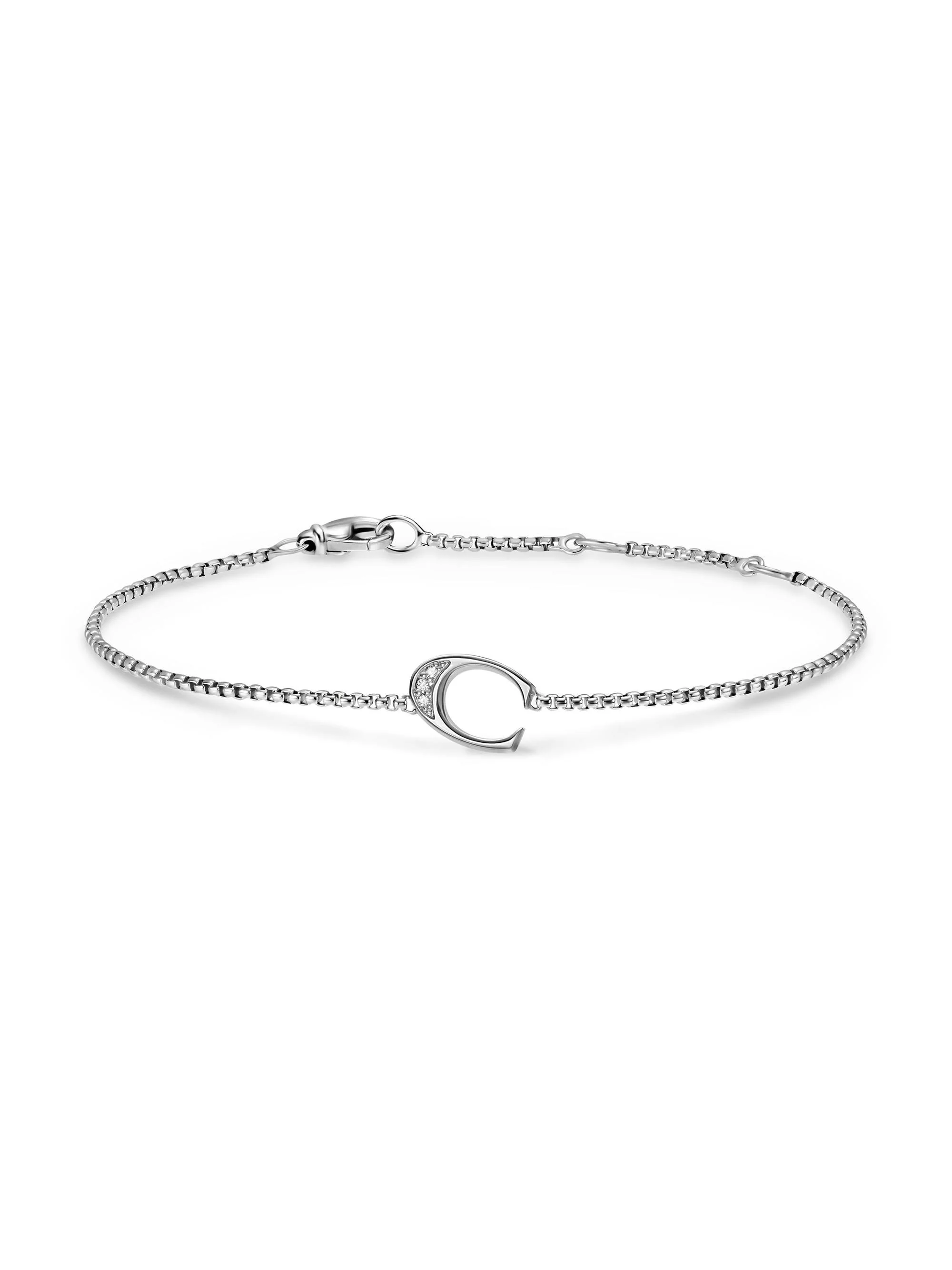 Women's Petite Initial Chain Bracelet in Sterling Silver - Diamond C - 1
