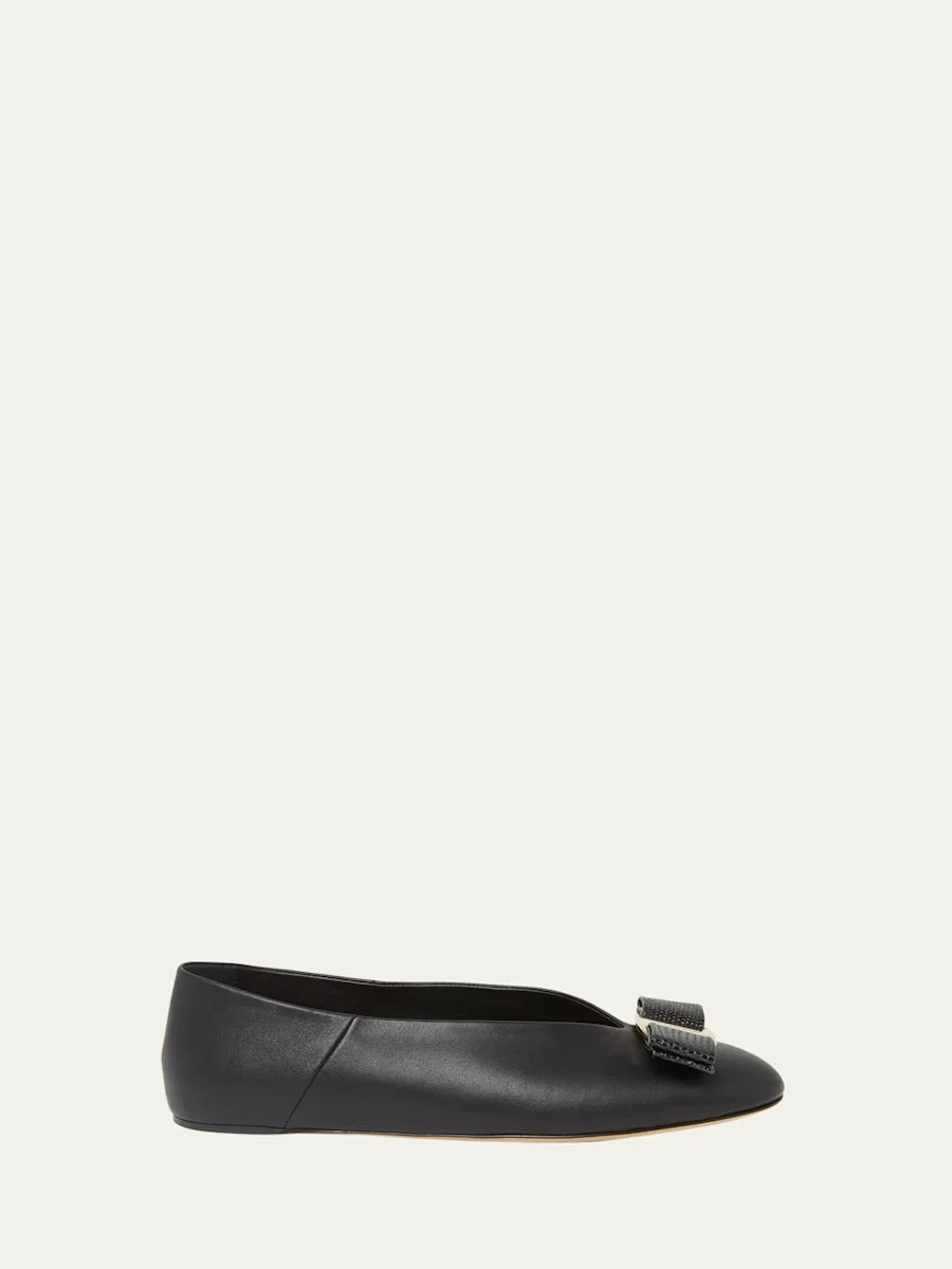 Vanna Calfskin Bow Ballerina Flats - 1