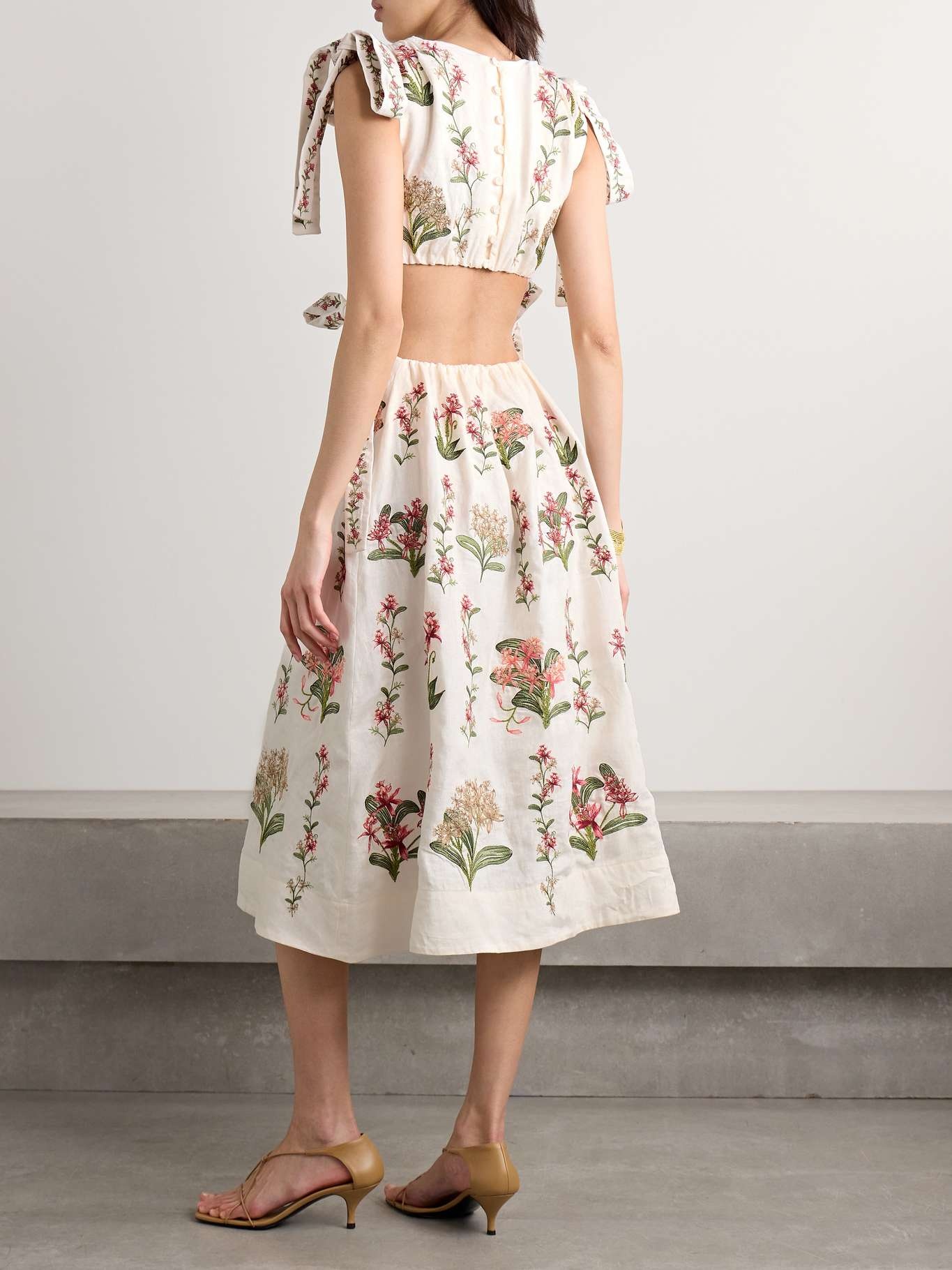 Guanguacó Orquidea cutout embroidered linen midi dress Ivory - 3