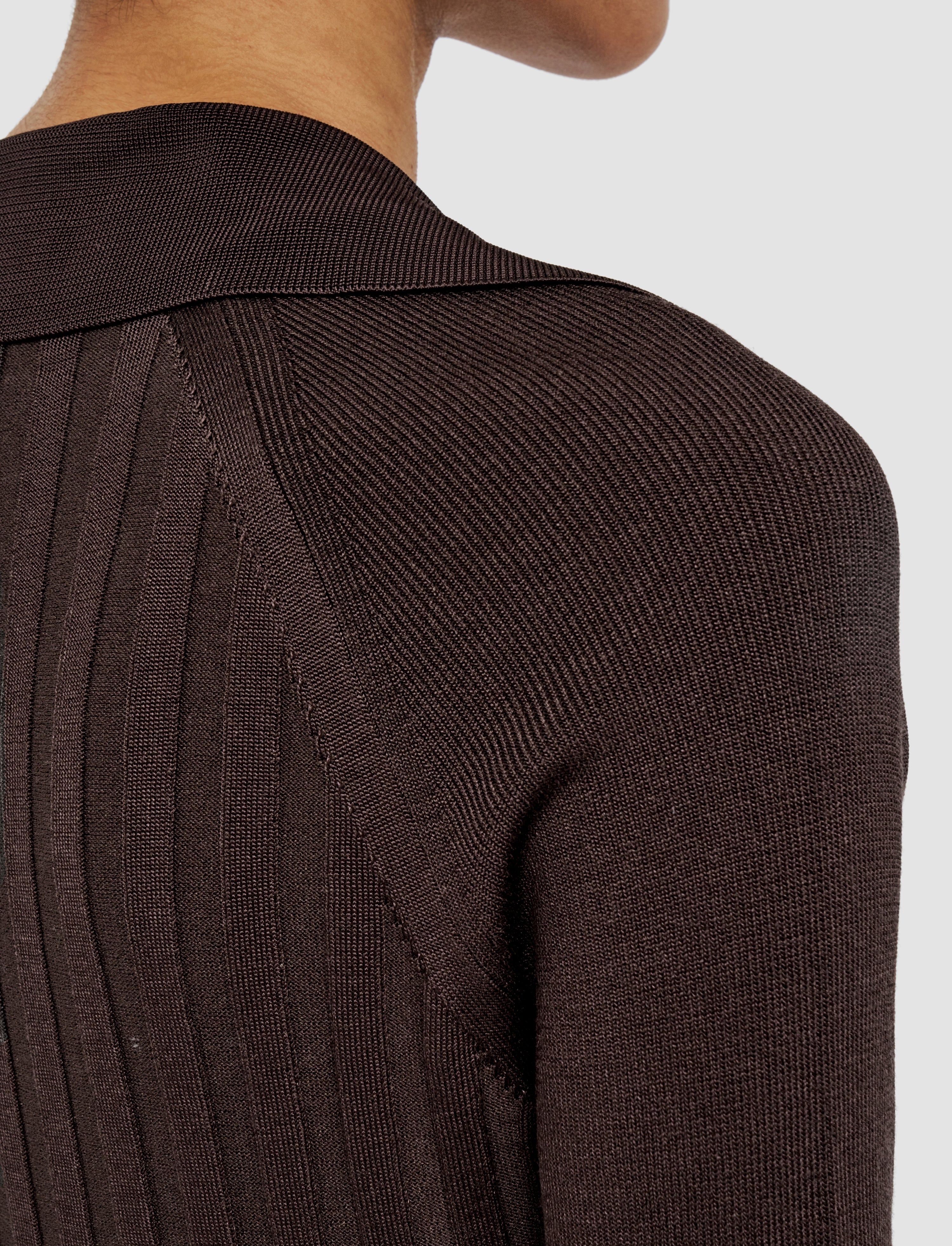 Satiny Rib Knit Polo Top - 5