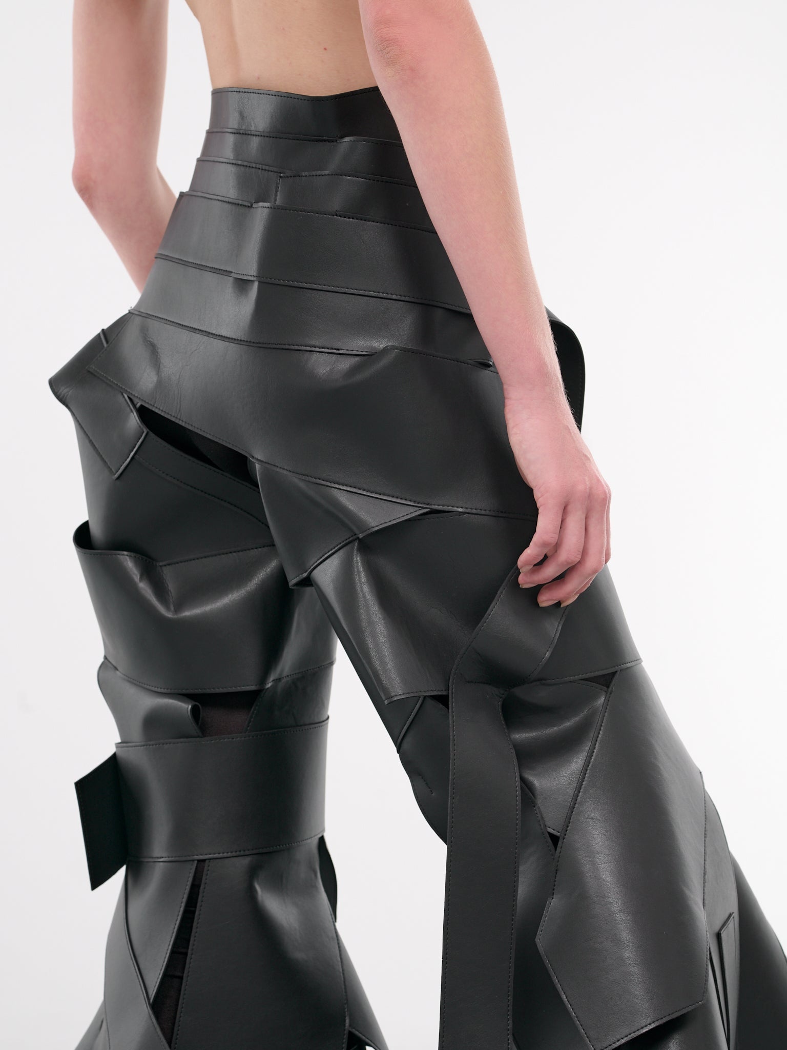 Faux Leather Belt Trousers - 4