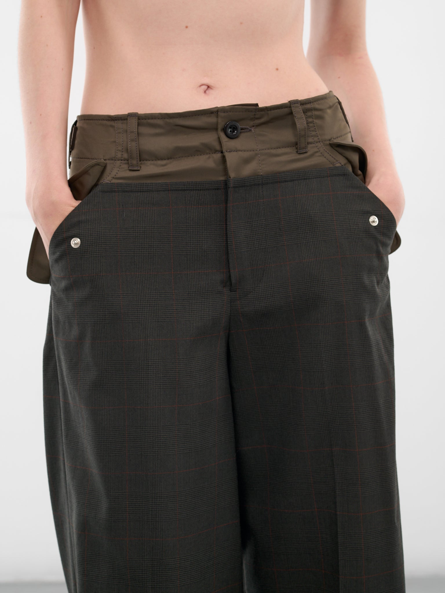 Khaki Nylon-Wool Paneled Trousers - 5