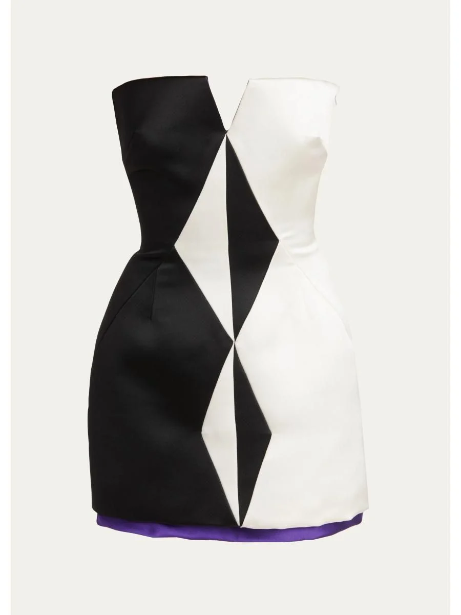 Strapless Diamond Paneled Satin Mini Cocktail Dress - 1