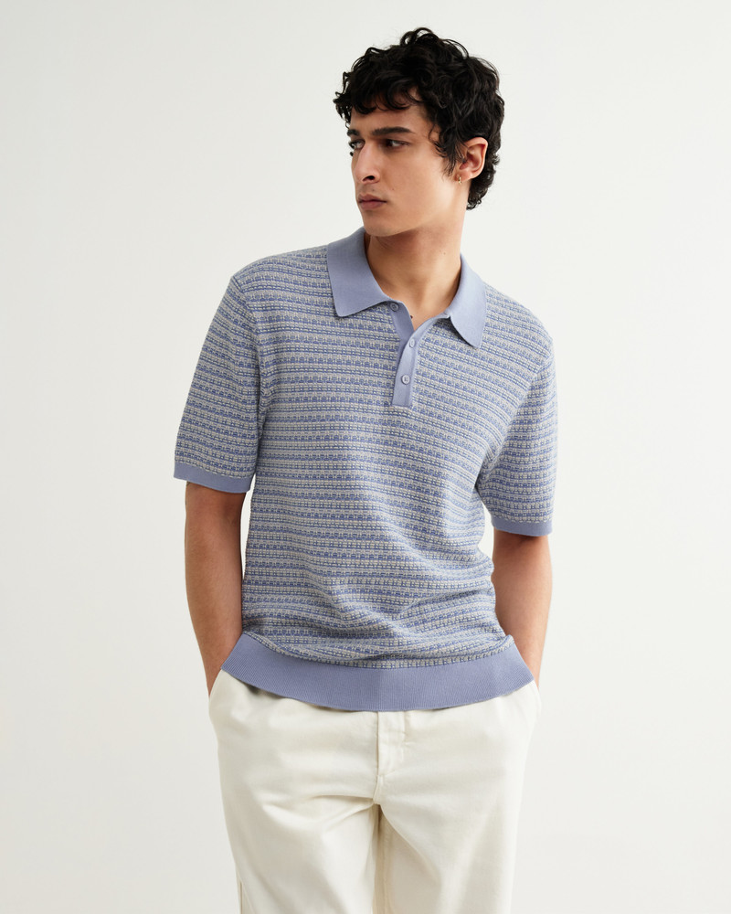 Wax London Naples - Light Blue Mini Geometric Knitted Polo outlook