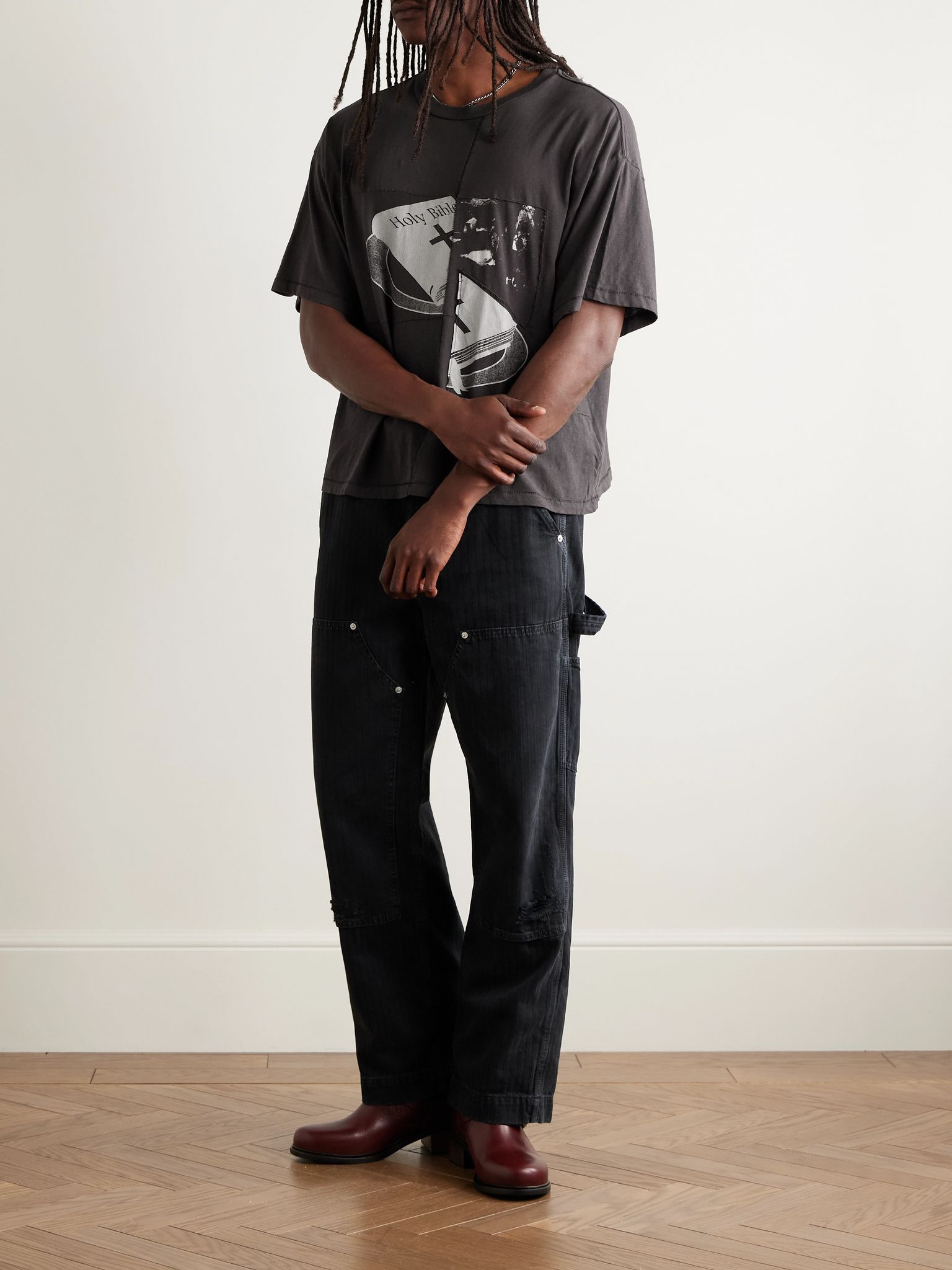Holy Bible Assemblage Panelled Printed Cotton-Jersey T-Shirt Black - 2