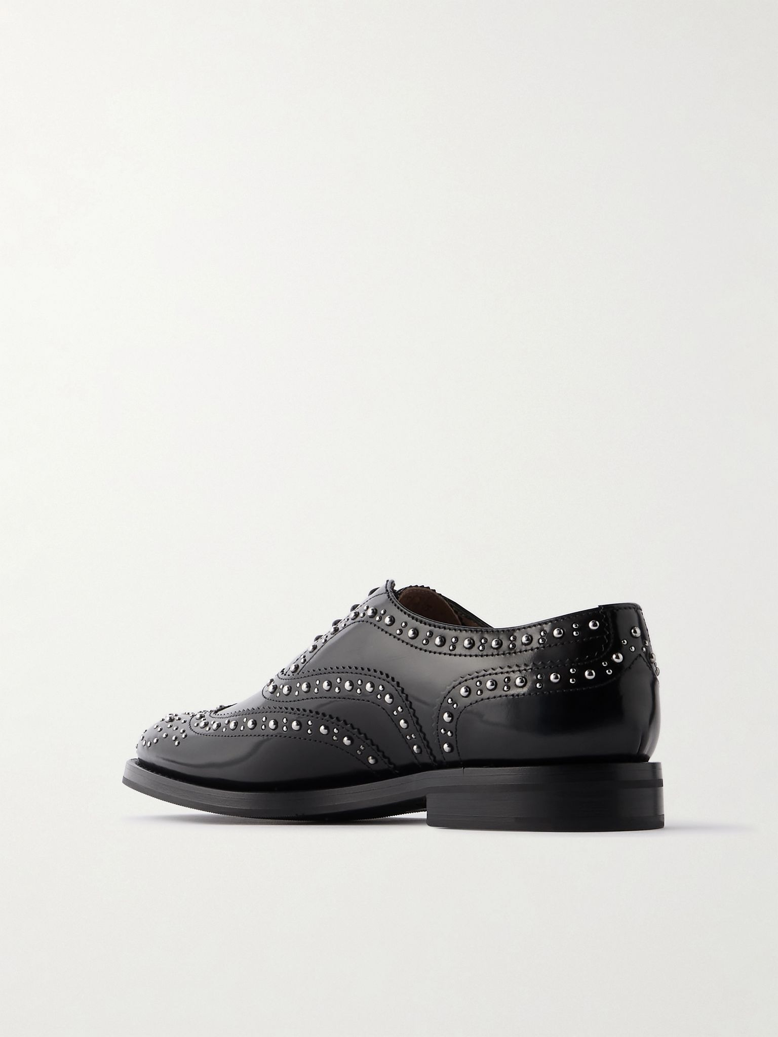 Burwood Met studded glossed-leather brogues Black - 3
