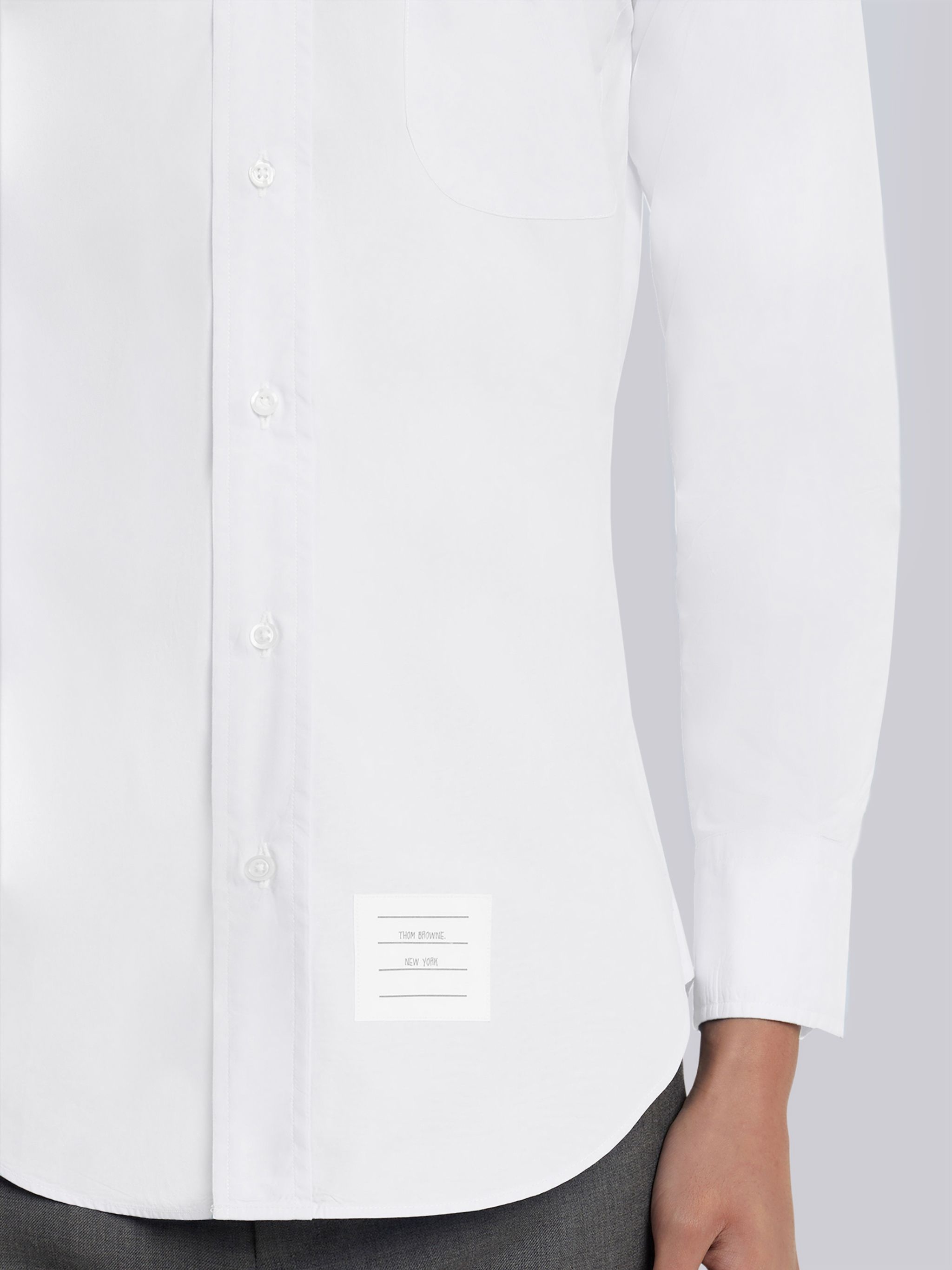 Off White Solid Poplin Stripe Grosgrain Placket Classic Fit Shirt - 5