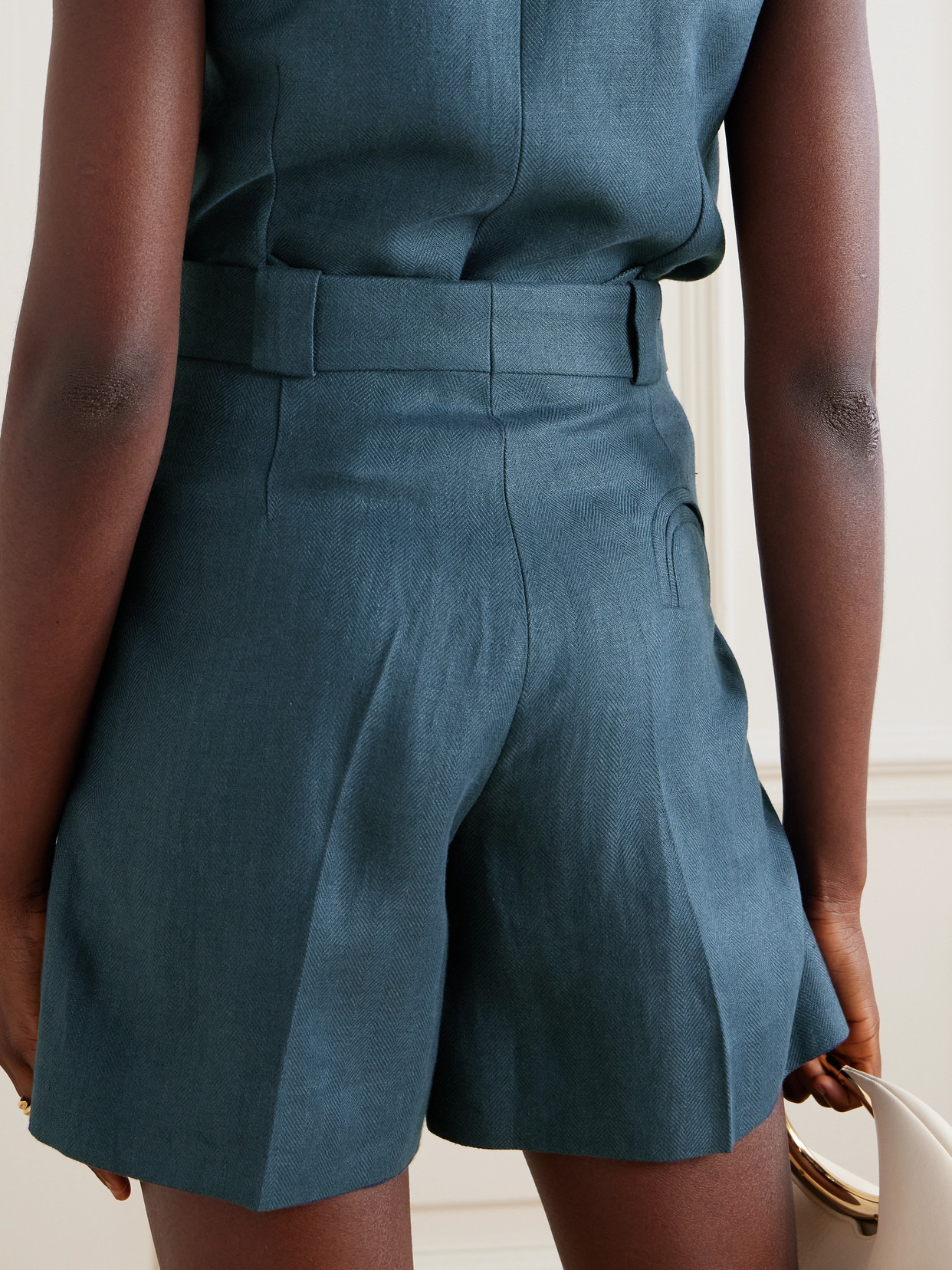 Clarity Pleated Herringbone Linen Shorts - 3