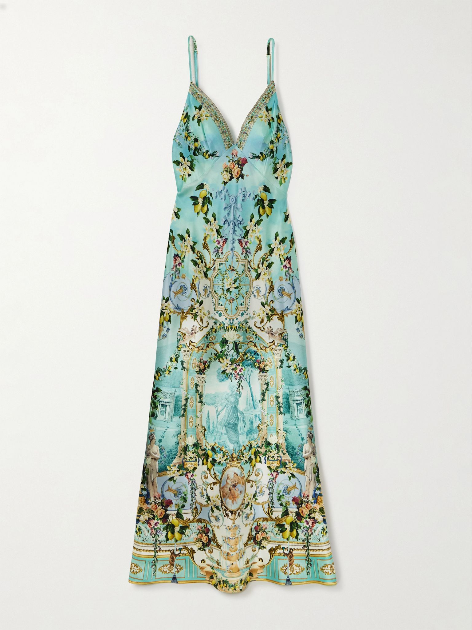 + The White Lotus crystal-embellished printed silk maxi dress Blue - 1