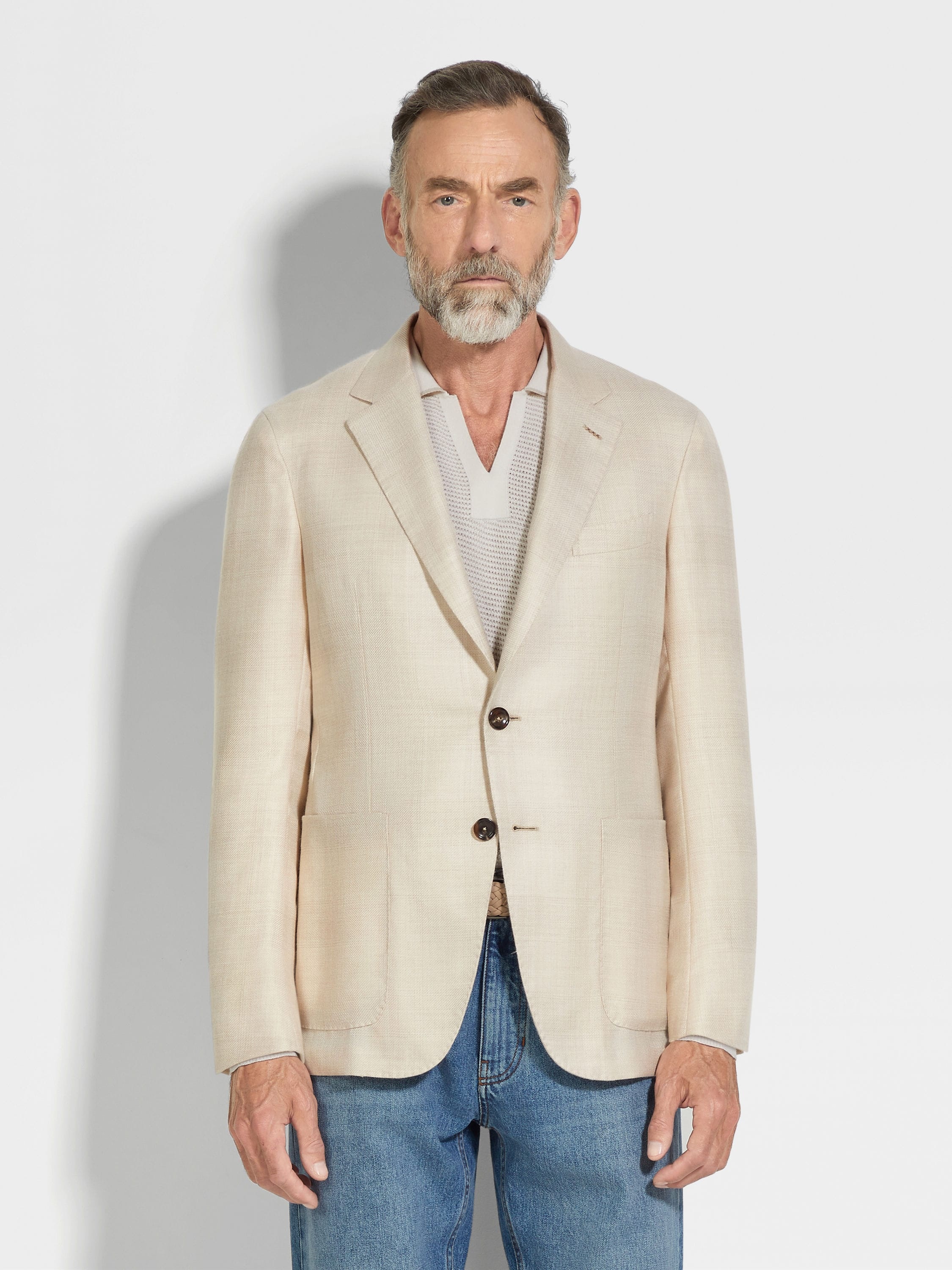 LIGHT BEIGE AND LIGHT TAUPE CASHMERE AND SILK JACKET - 4