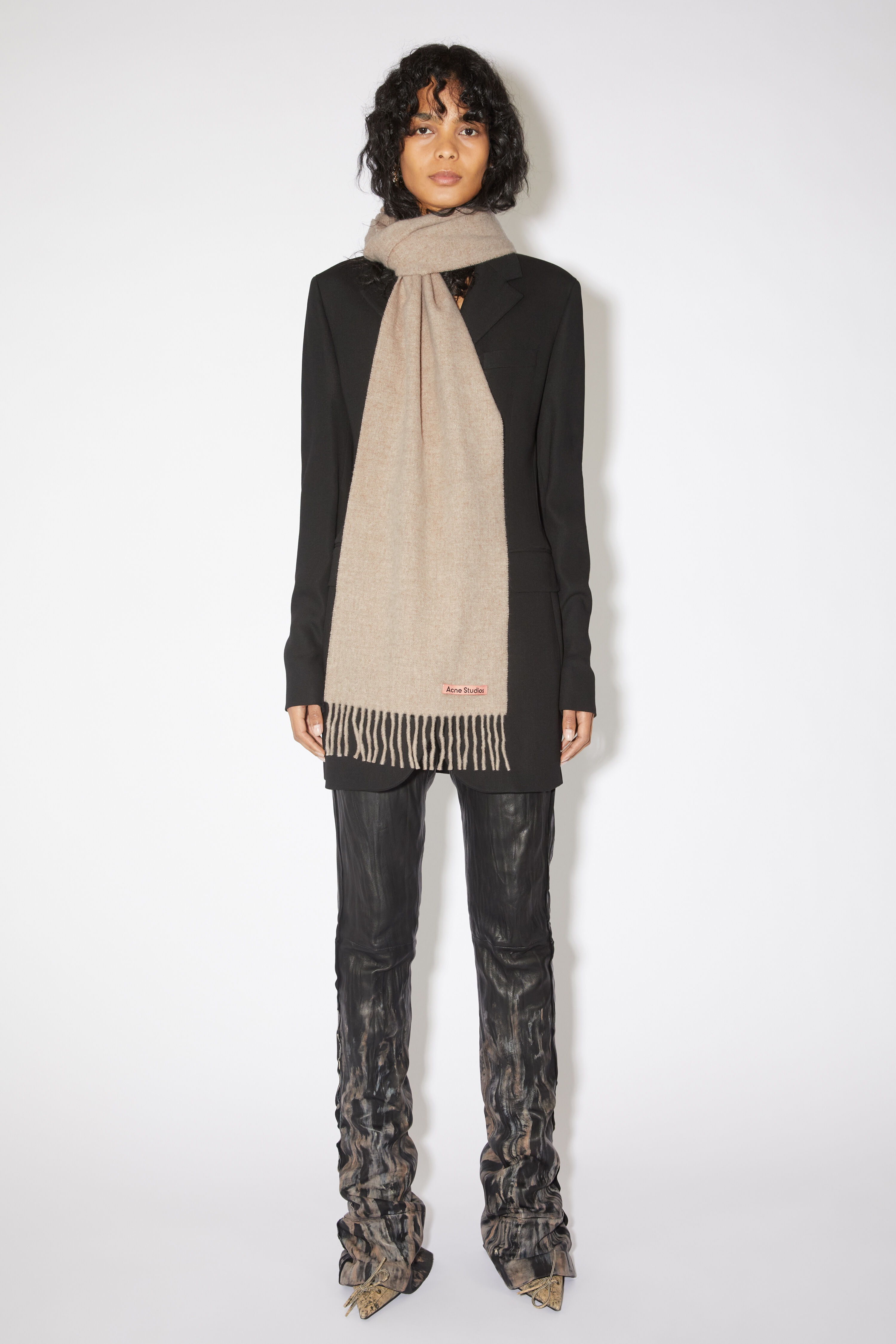 Fringe wool scarf - skinny - Oatmeal melange - 2