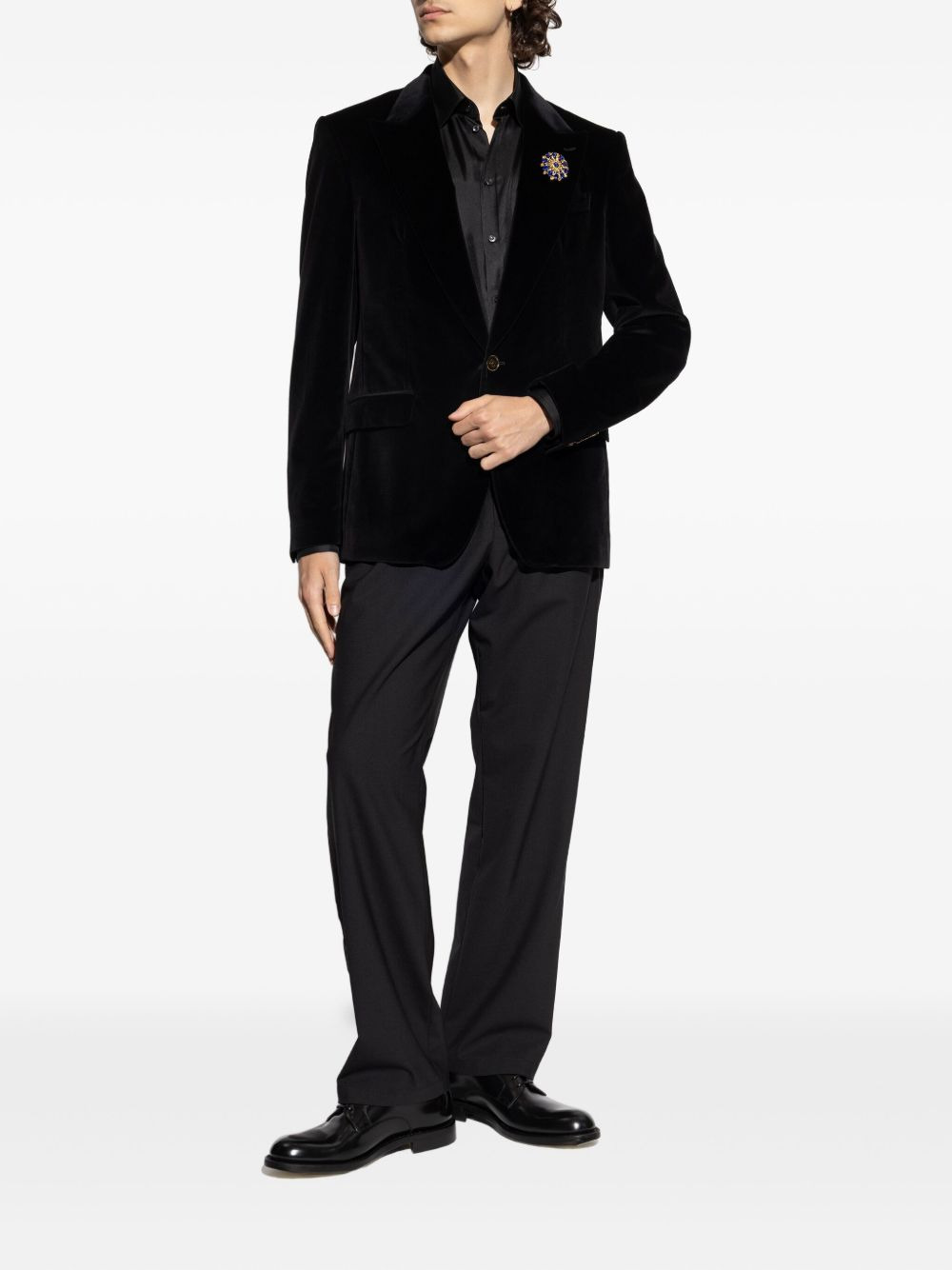 velvet notched-lapel blazer - 2