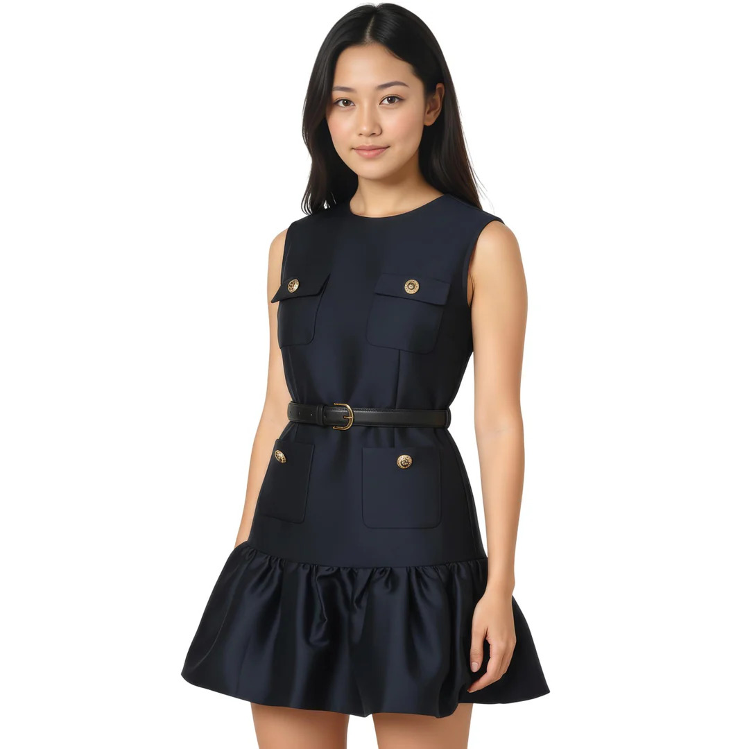 Navy Taffeta Mini Dress - 2