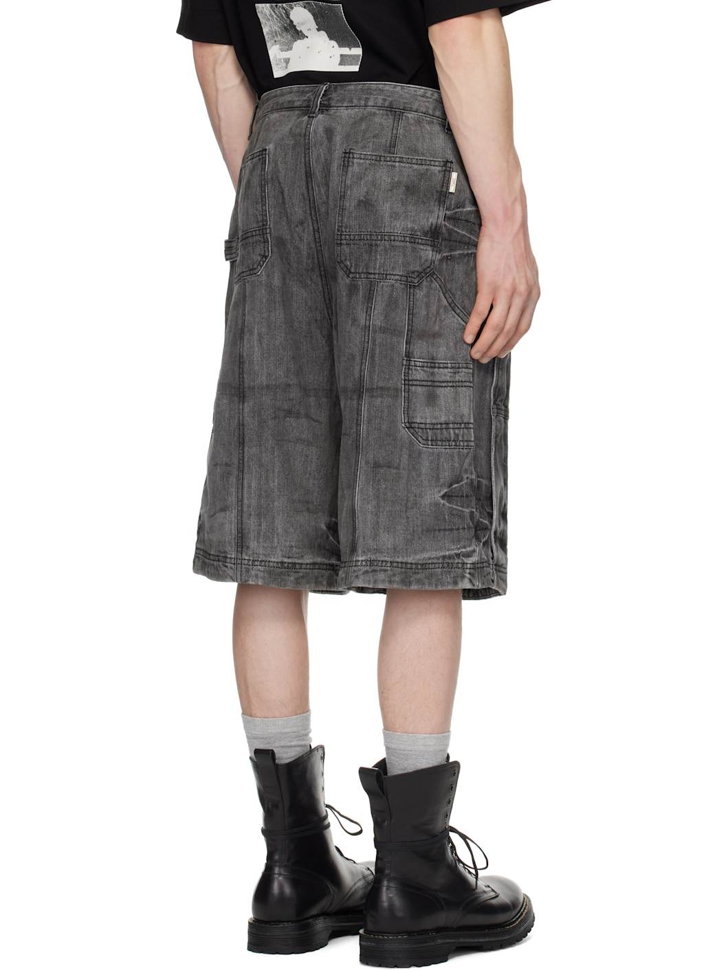 Juun. J Gray Washed Long Denim Shorts - 3