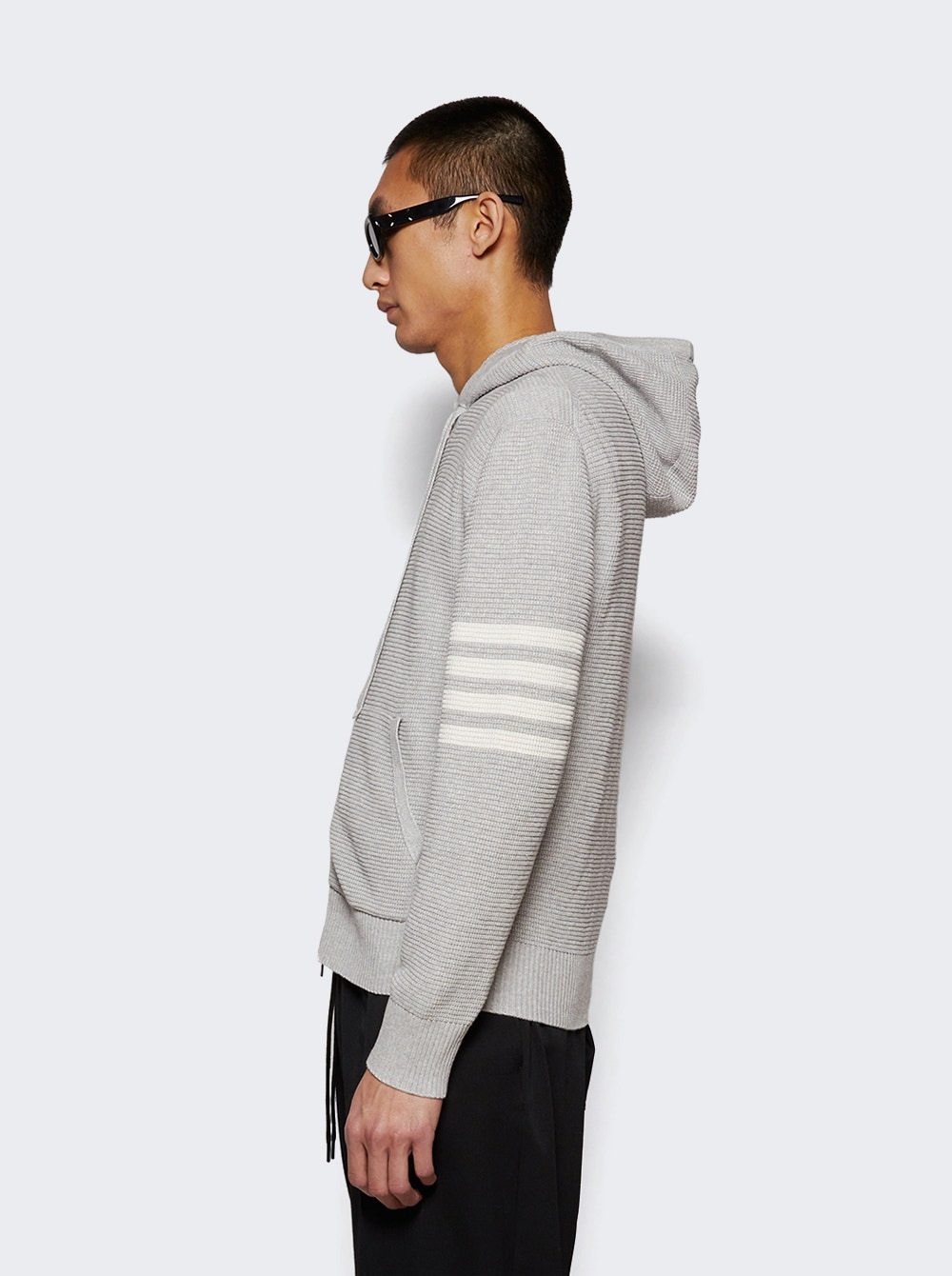 Textured Stitch Zip Up Hoodie Light Grey - 4