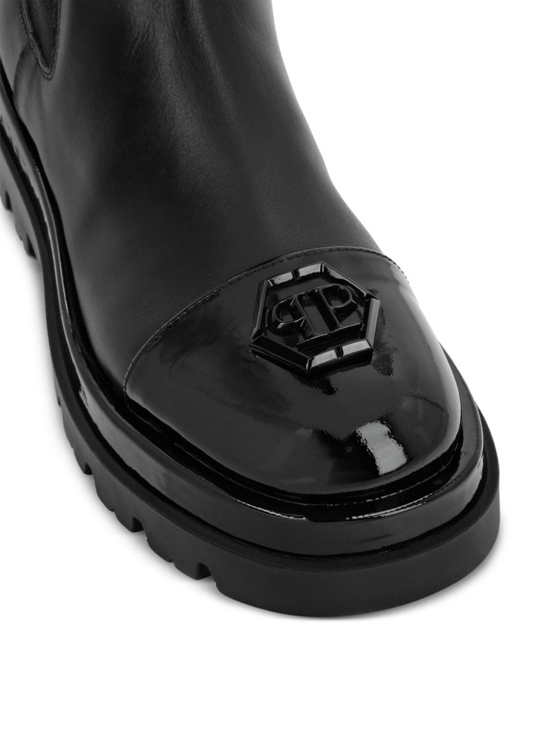logo-plaque leather midi boots 3