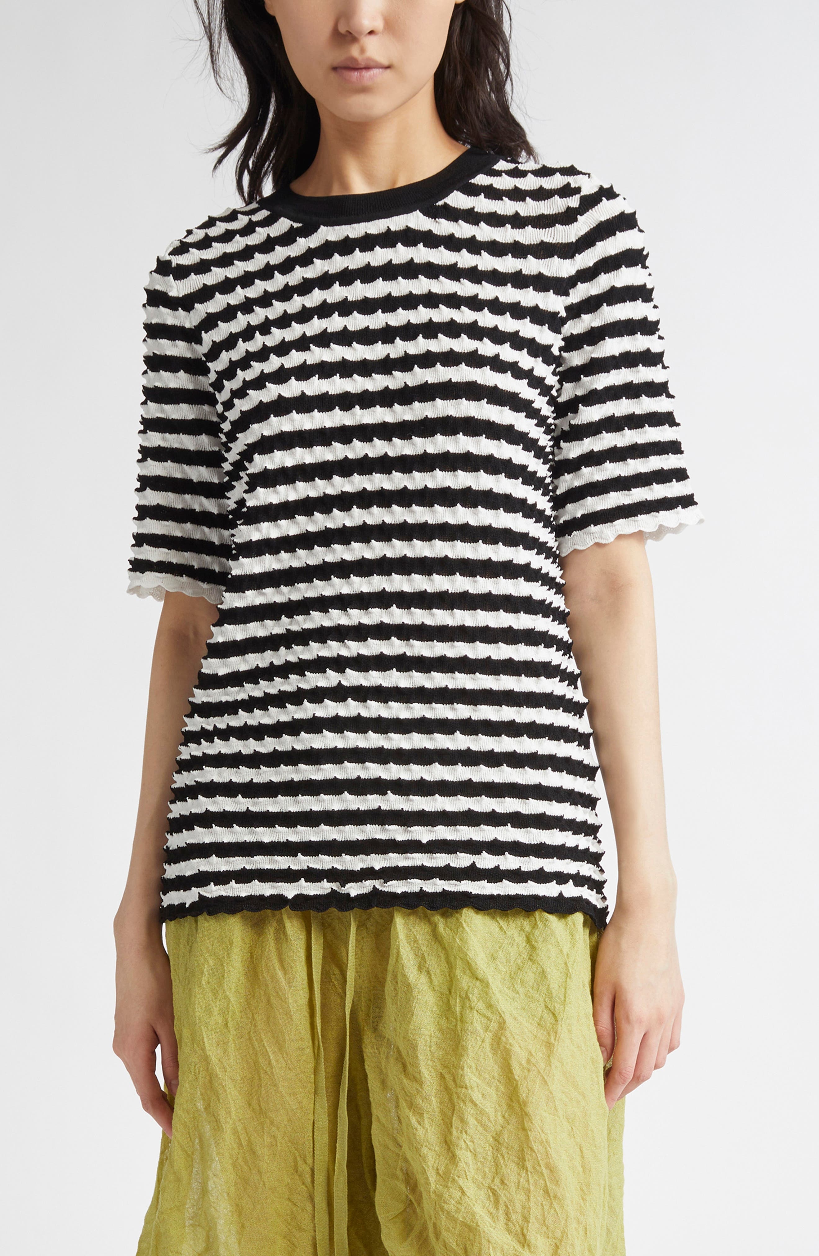 ZANKOV Elodie Stripe Crewneck Sweater in Black/Ivory Multi at Nordstrom - 1
