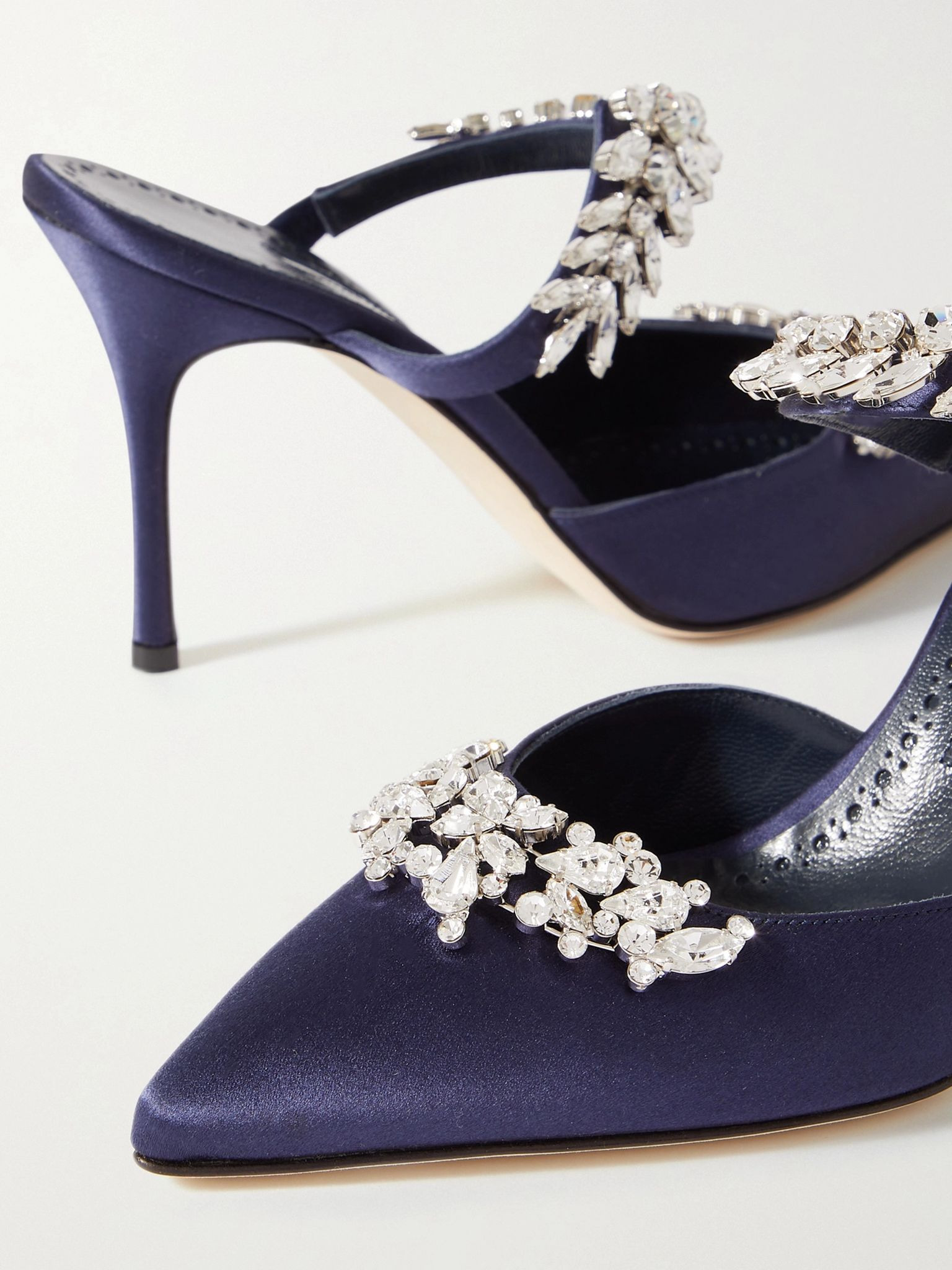 Lurum 90 crystal-embellished satin mules Navy - 4