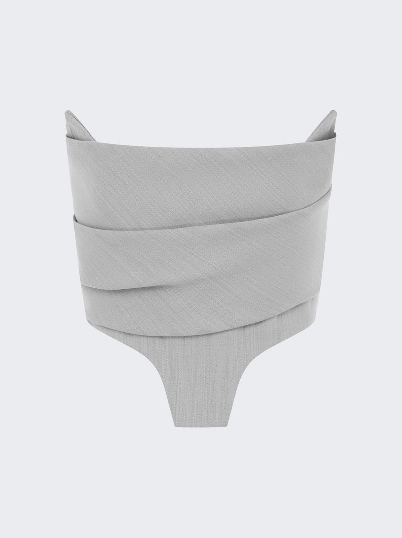 Strapless Longline Corset Top In Wool Suiting Dove Grey - 1