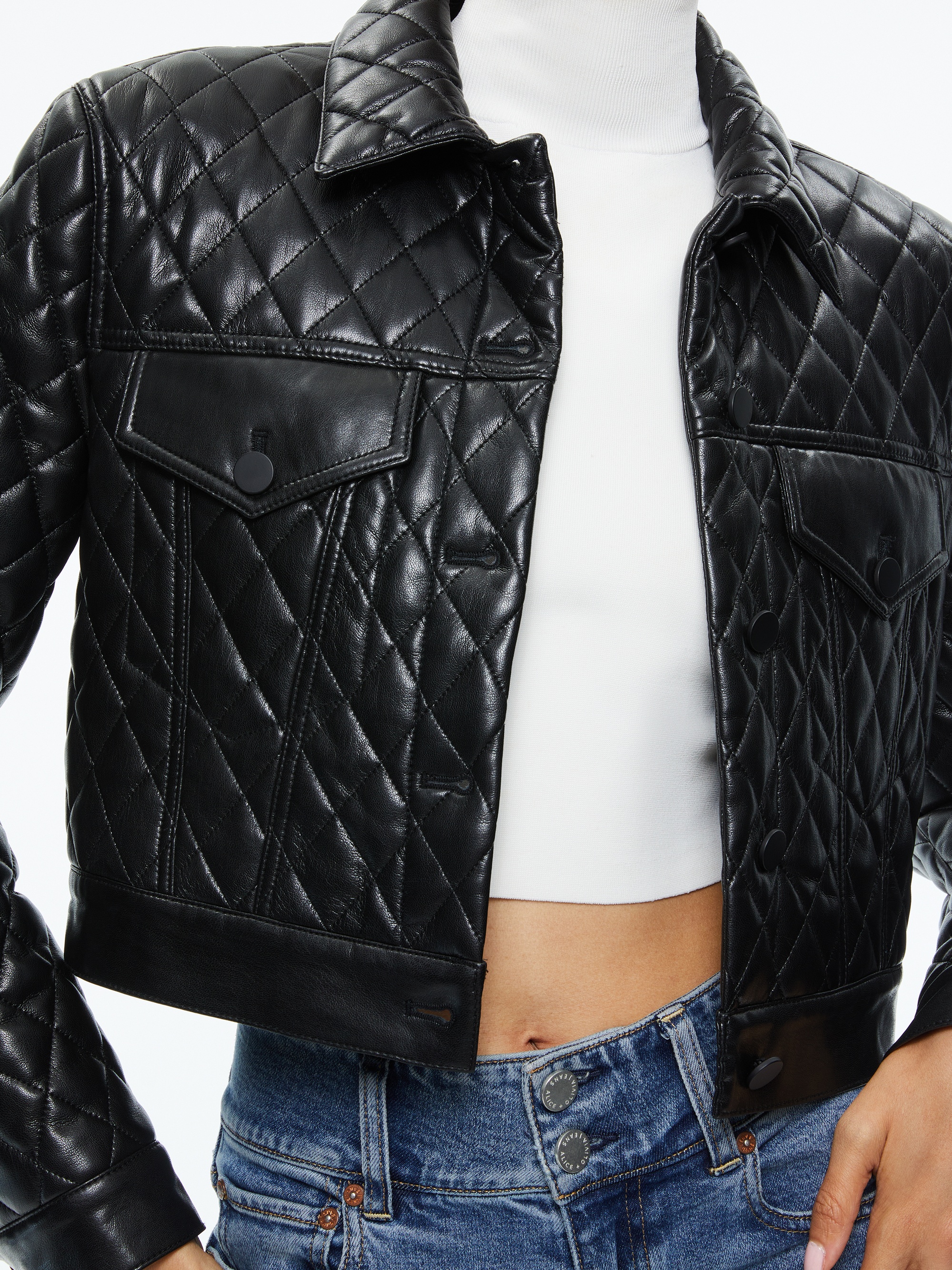 CHLOE QUILTED VEGAN LEATHER CROPPED JACKET - 5