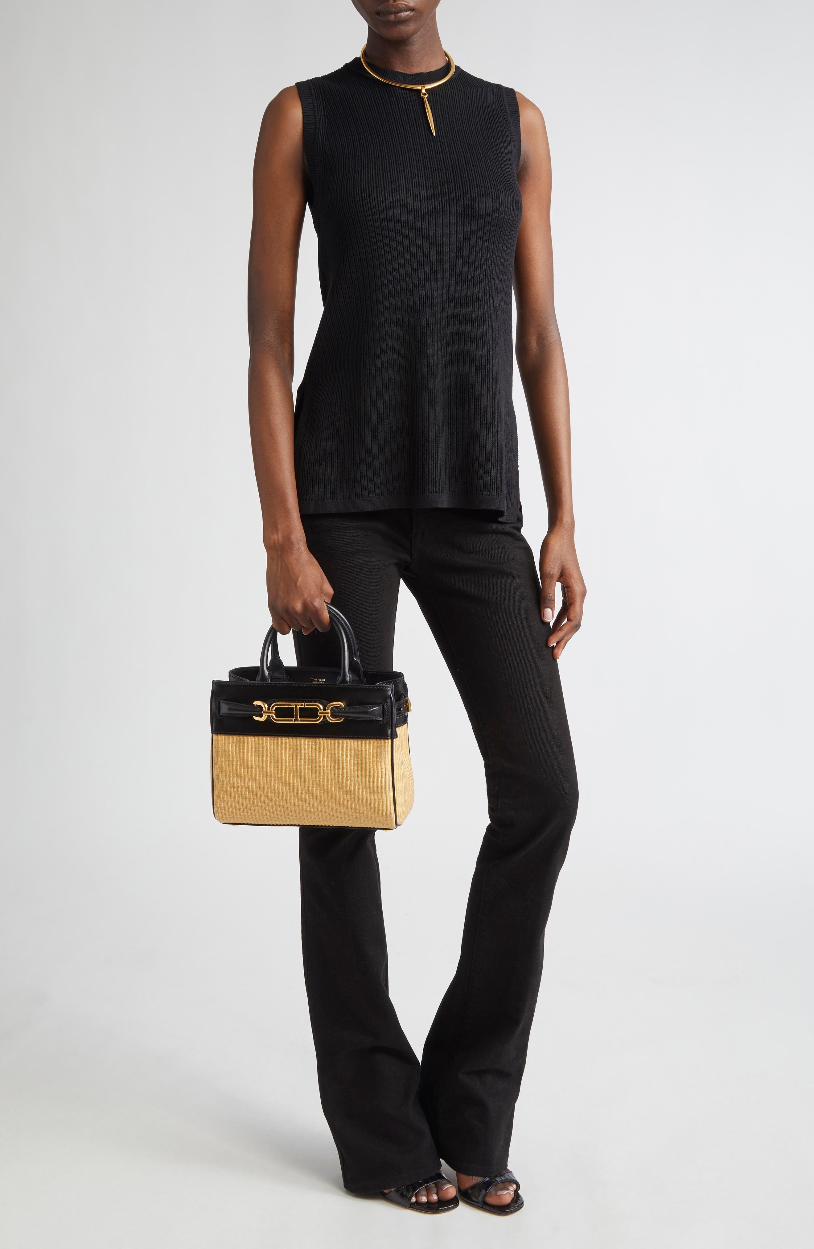 TOM FORD Sleeveless Rib Mini Sweater Dress in Black at Nordstrom - 2