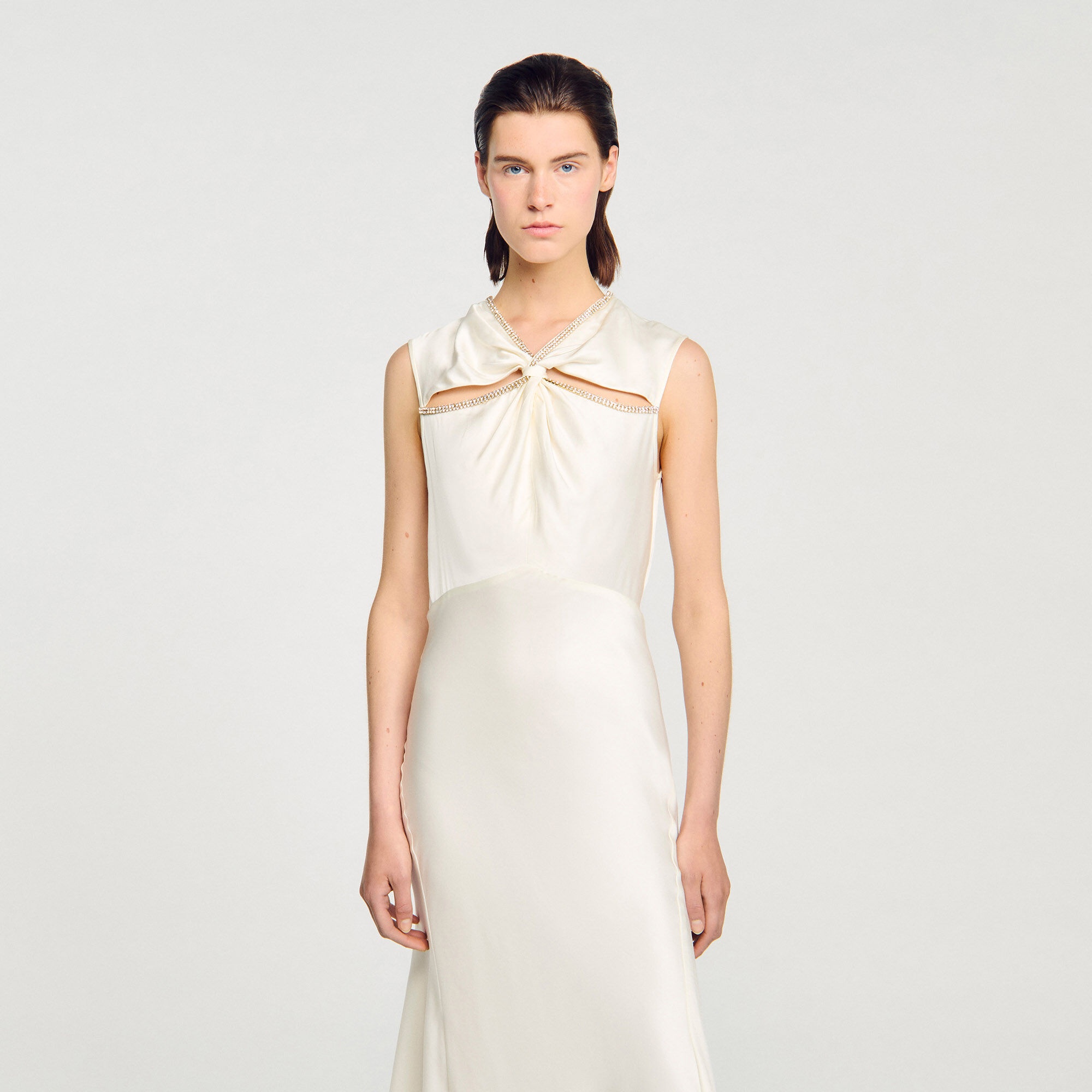 SATIN MAXI DRESS WITH RHINESTONES - 4