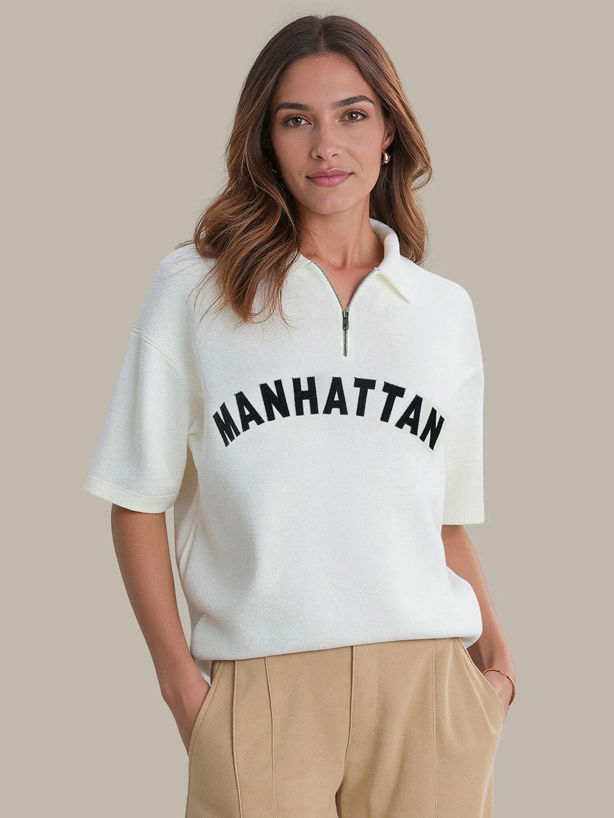Manhattan: Cotton Zip Neck Pullover - 1
