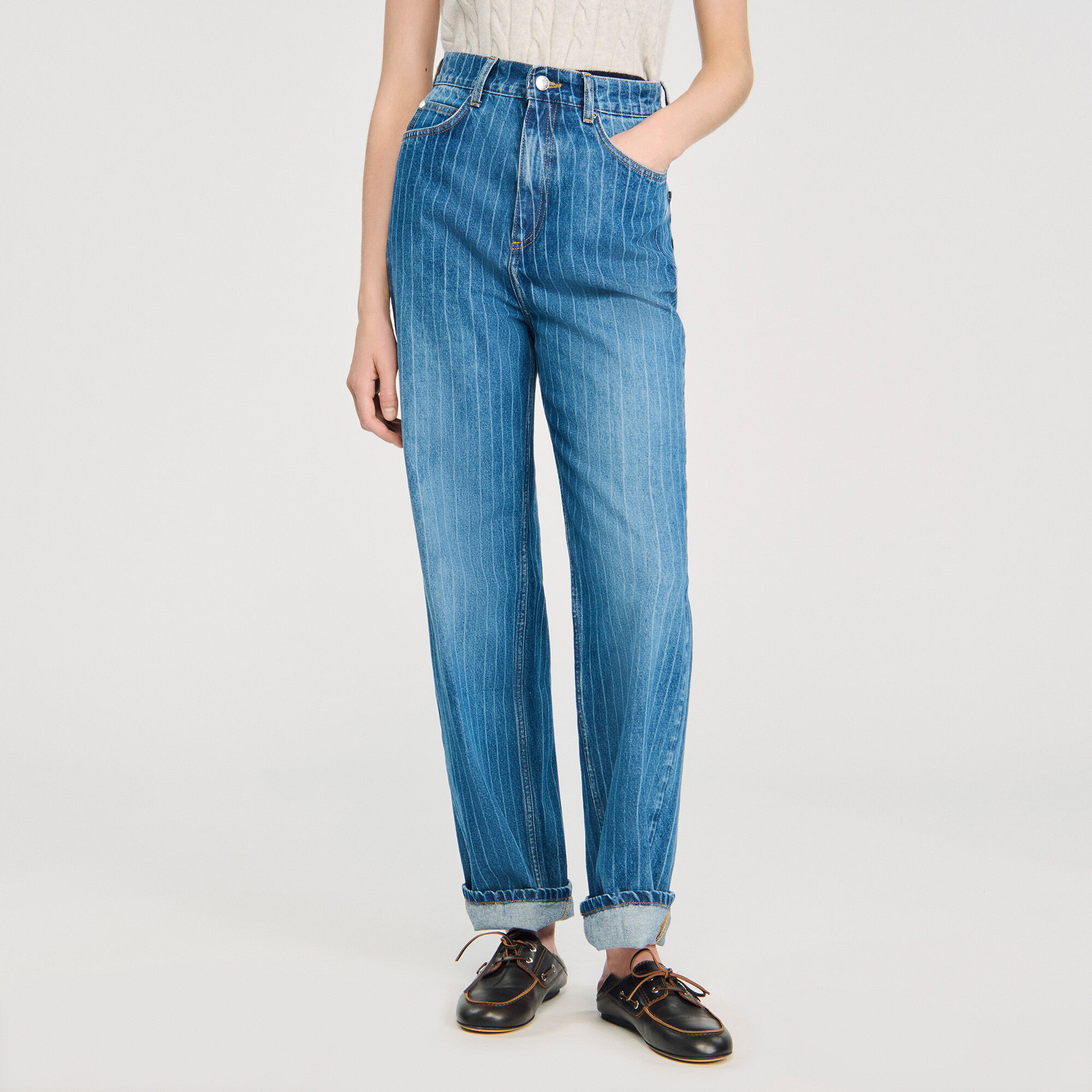 WIDE-LEG STRIPED JEANS - 4