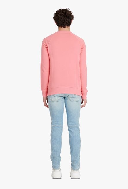 Salmon pink cotton sweatshirt with embossed Balmain logo - 3