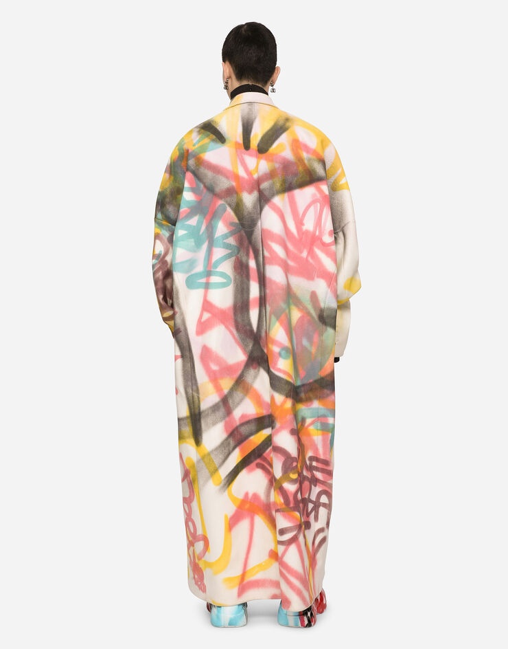 Double-breasted coat with spray-paint graffiti print - 2