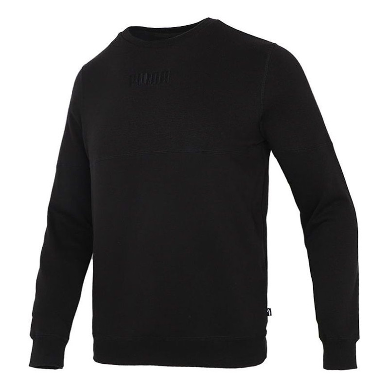 PUMA Solid Color Logo Sports Round Neck Pullover Black 846409-01 - 1