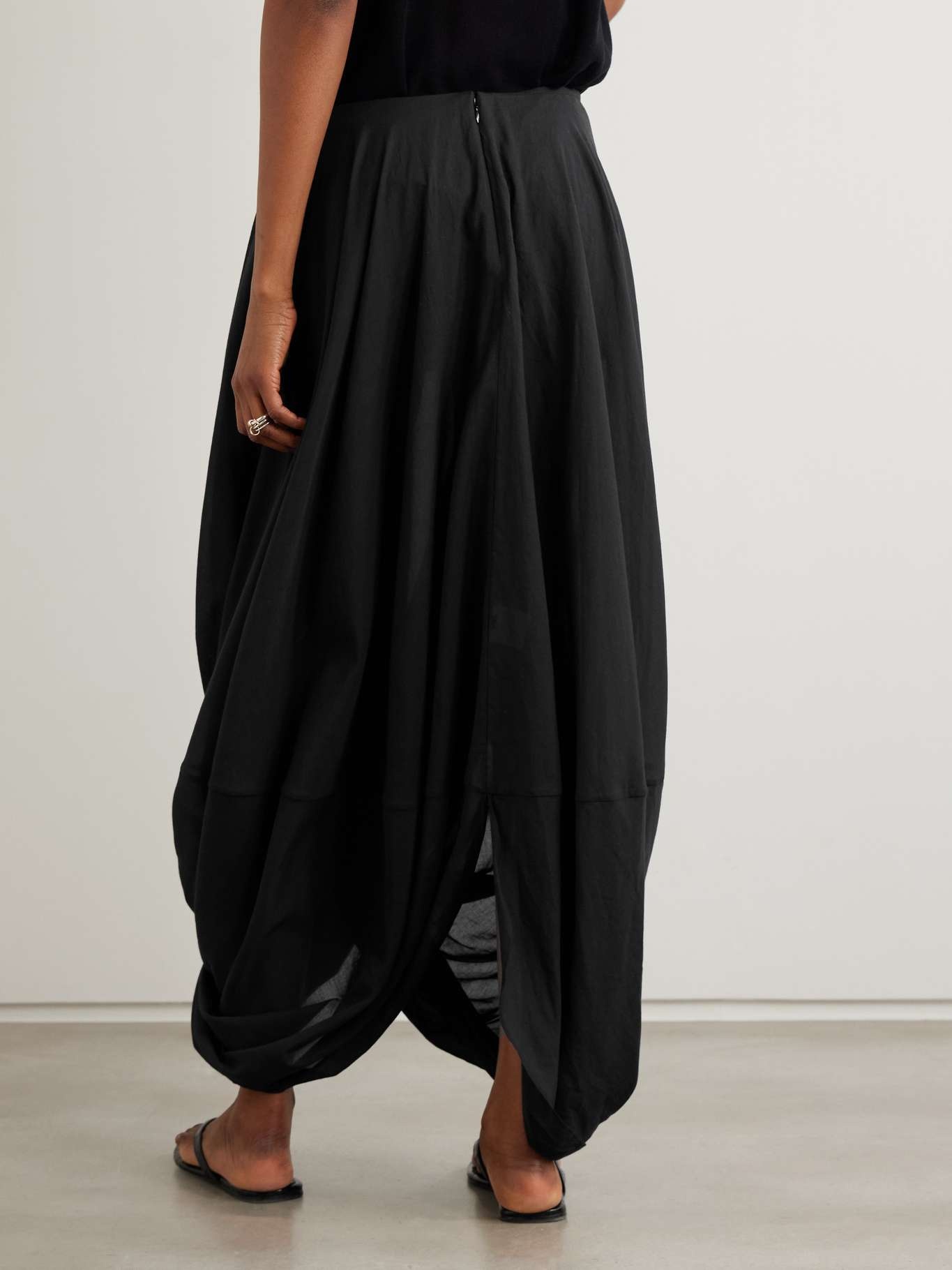 Draped Lyocell and organic cotton-blend voile maxi skirt Black - 3